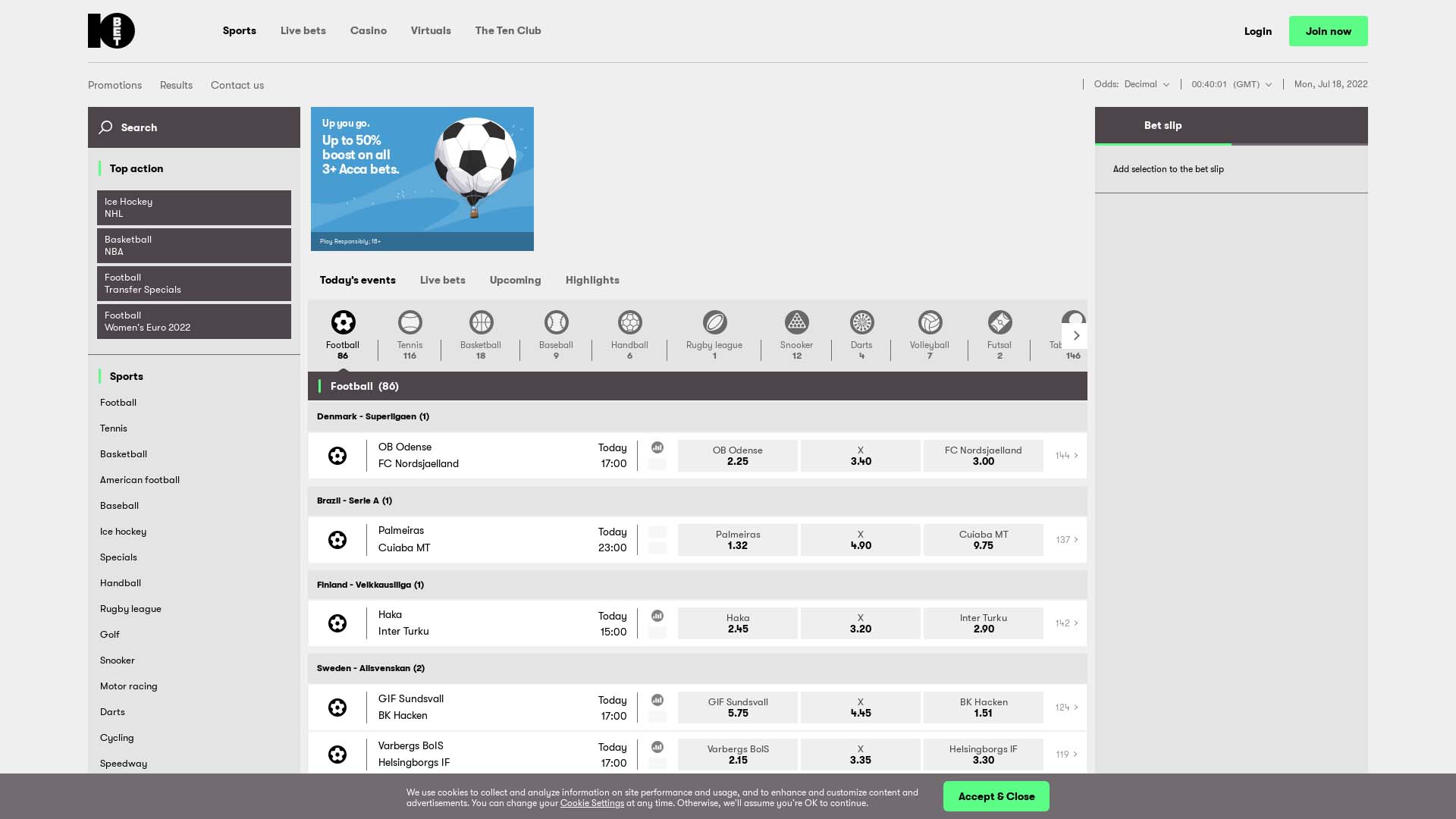 Screenshot of 10bet Casino taken in 2025