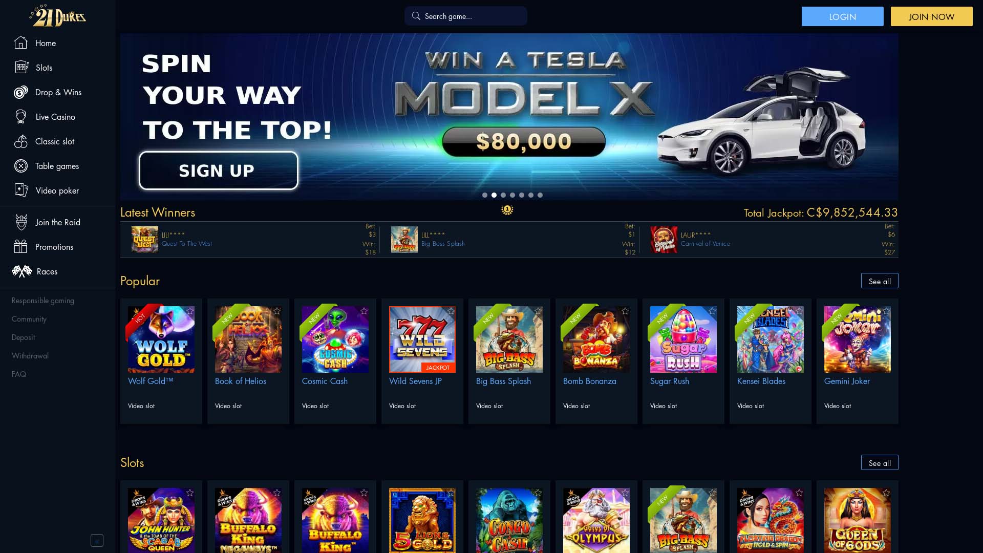 Screenshot of 21 Dukes Casino taken in 2025 Screenshot of 21 Dukes Casino taken in 2025