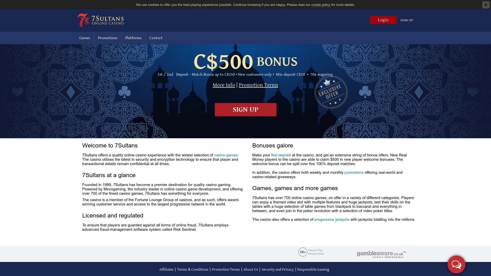 Screenshot of 7 Sultans Casino taken in 2025