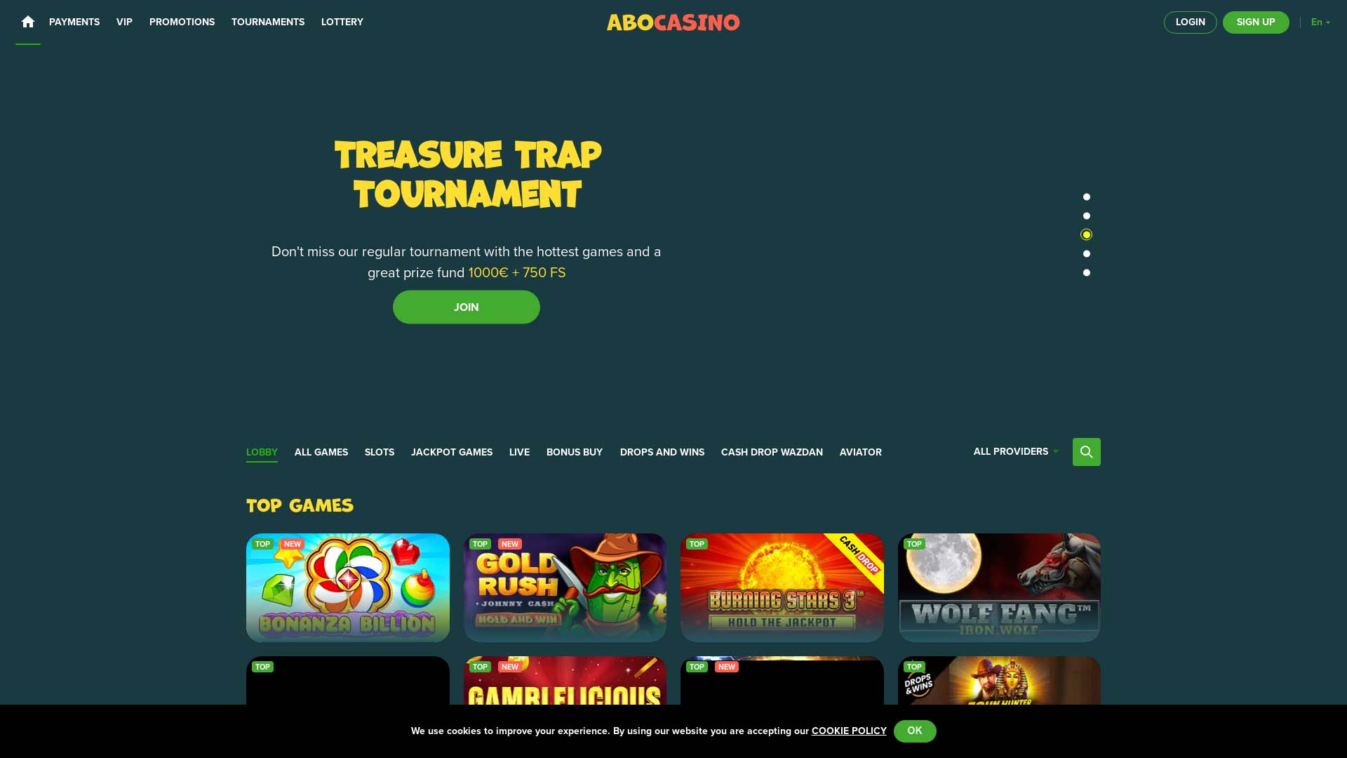 Screenshot of Abo Casino taken in 2025 Screenshot of Abo Casino taken in 2025