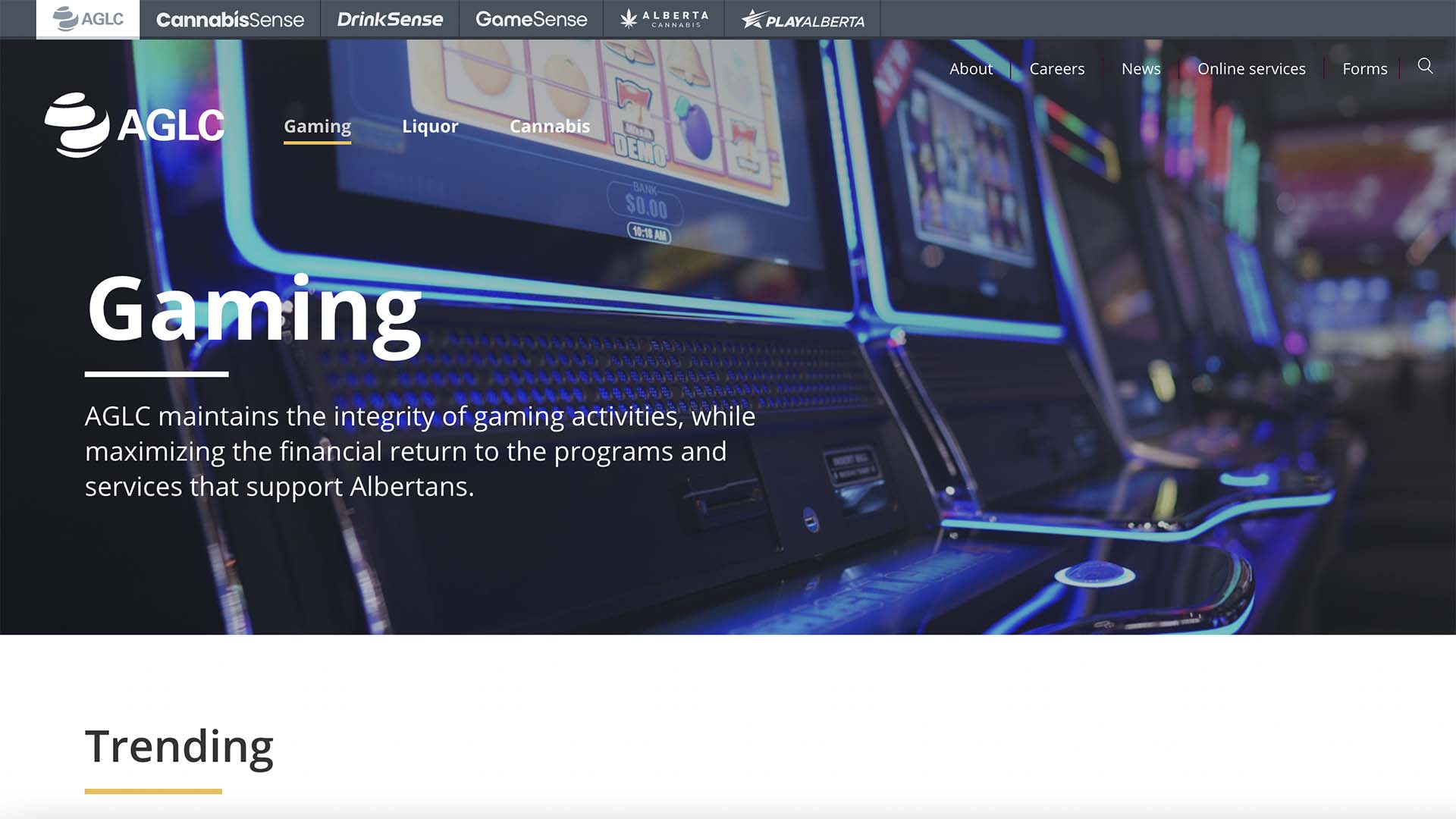 Screenshot of the AGLC homepage