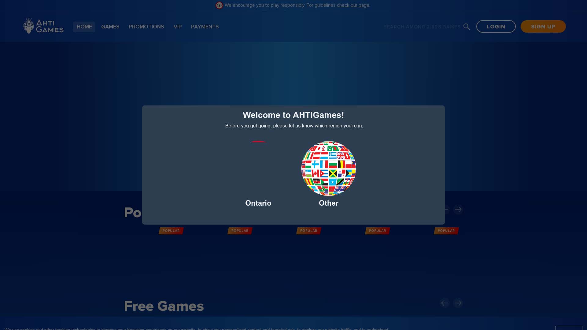 Screenshot of AHTI Games Casino taken in 2025
