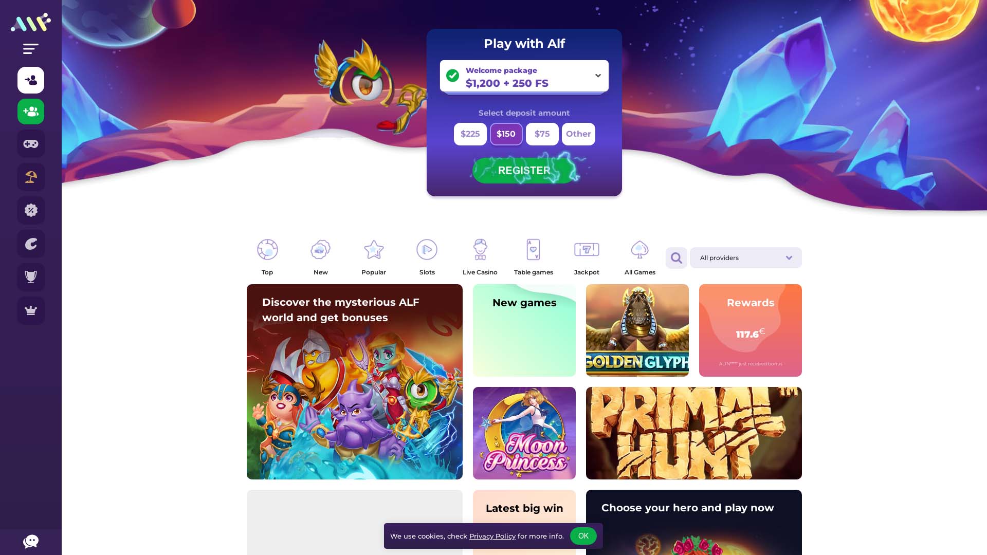 Screenshot of Alf Casino taken in 2025