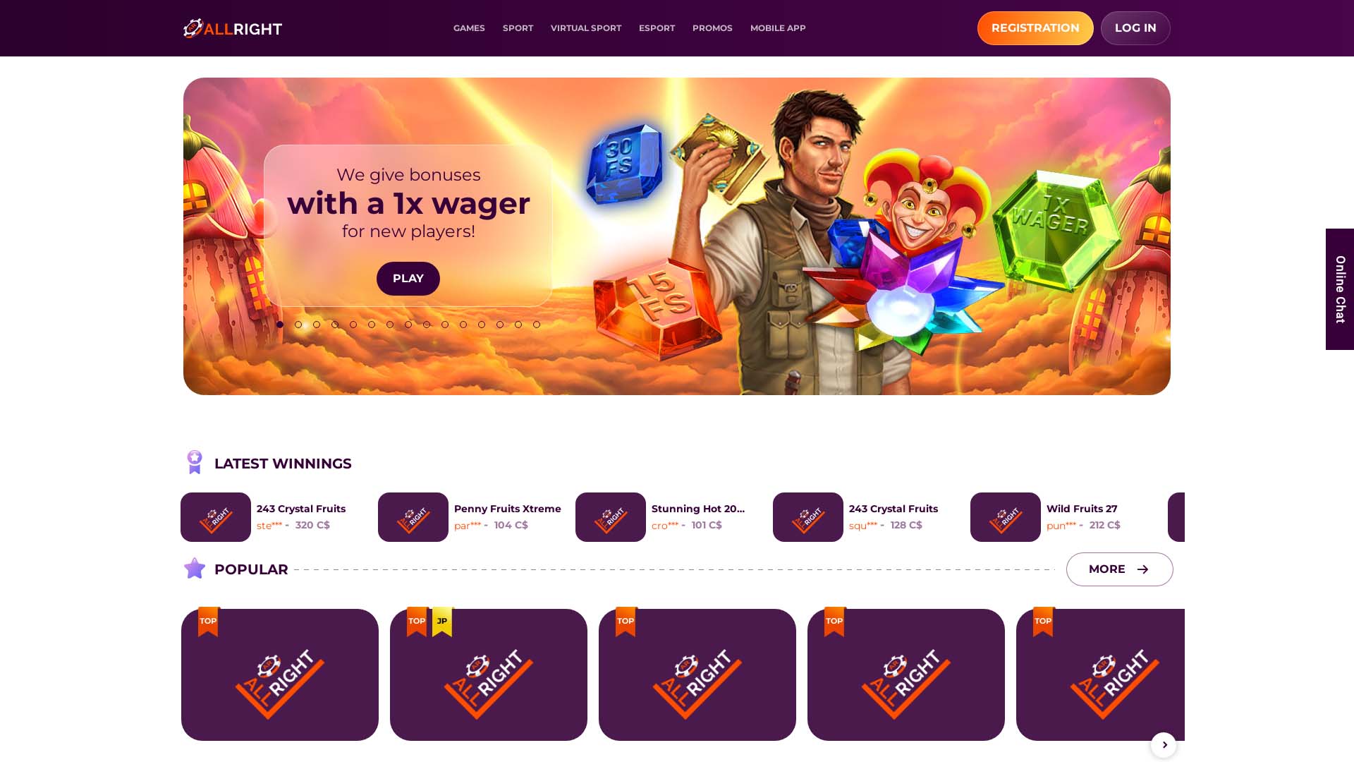 Screenshot of All Right Casino taken in 2025 Screenshot of All Right Casino taken in 2025