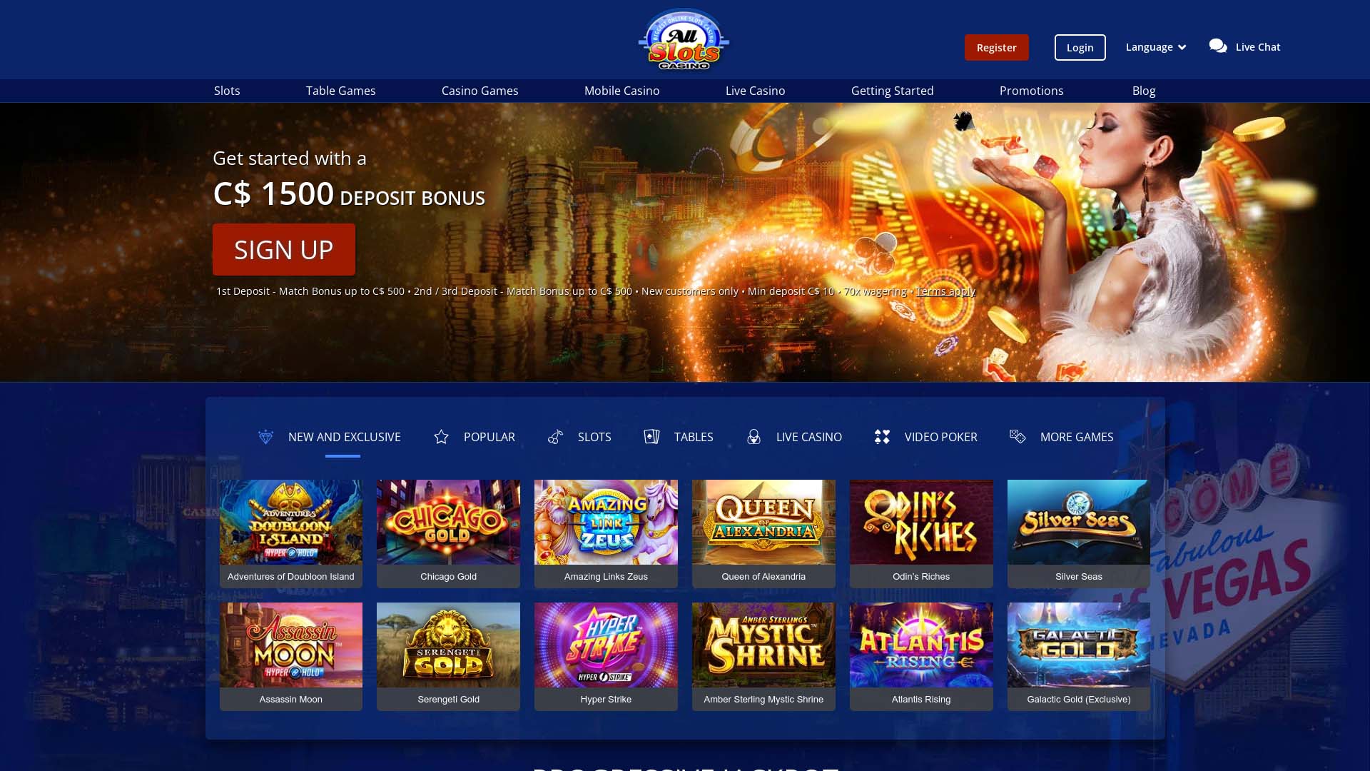 Screenshot of All Slots Casino taken in 2025