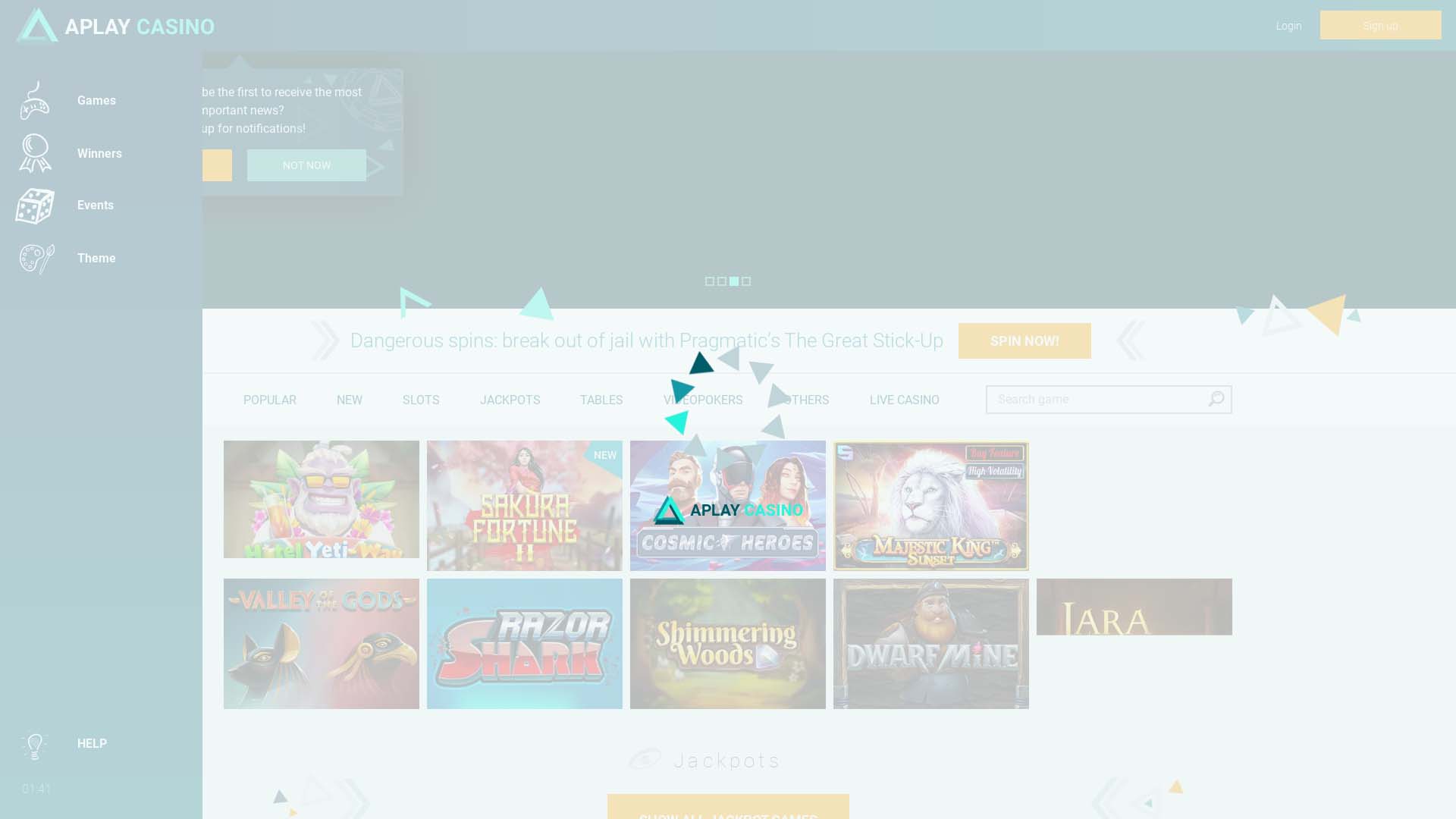 Screenshot of APlay Casino taken in 2025