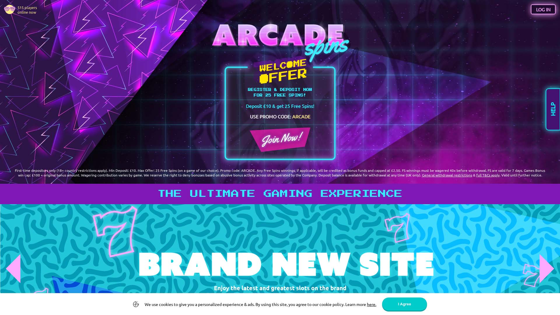 Screenshot of Arcade Spins Casino taken in 2025 Screenshot of Arcade Spins Casino taken in 2025