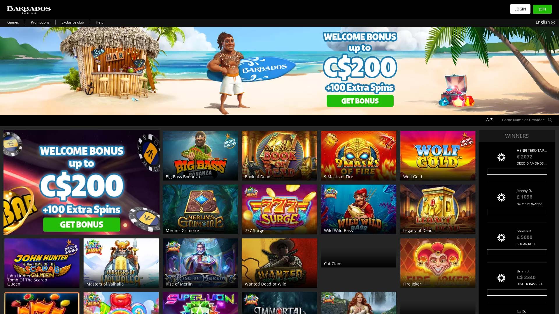 Screenshot of Barbados Casino taken in 2025