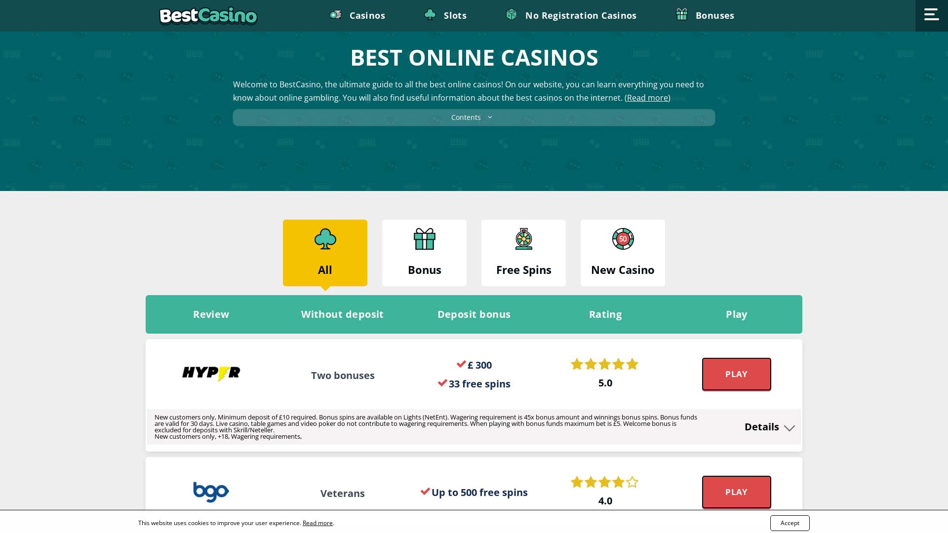 Screenshot of BestCasino taken in 2025