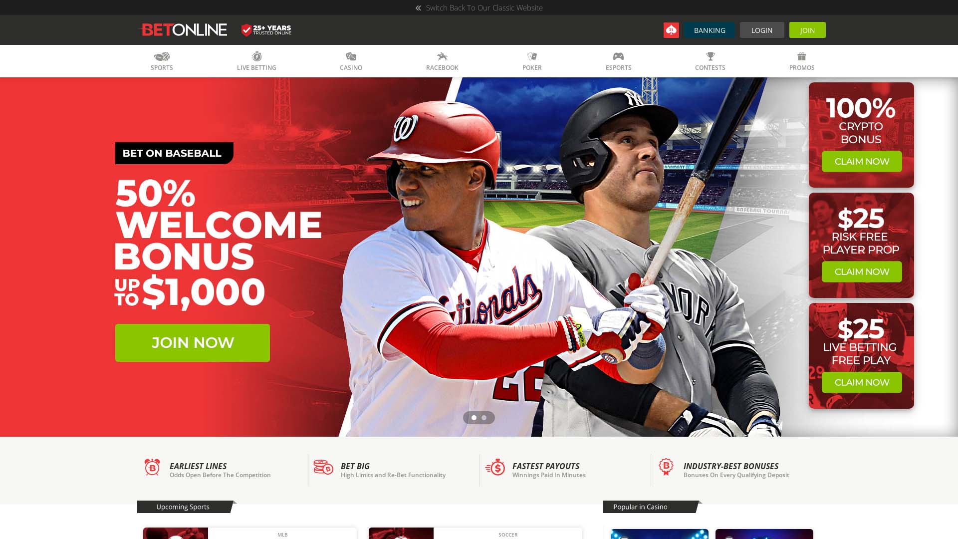 Screenshot of BetOnline Casino taken in 2025