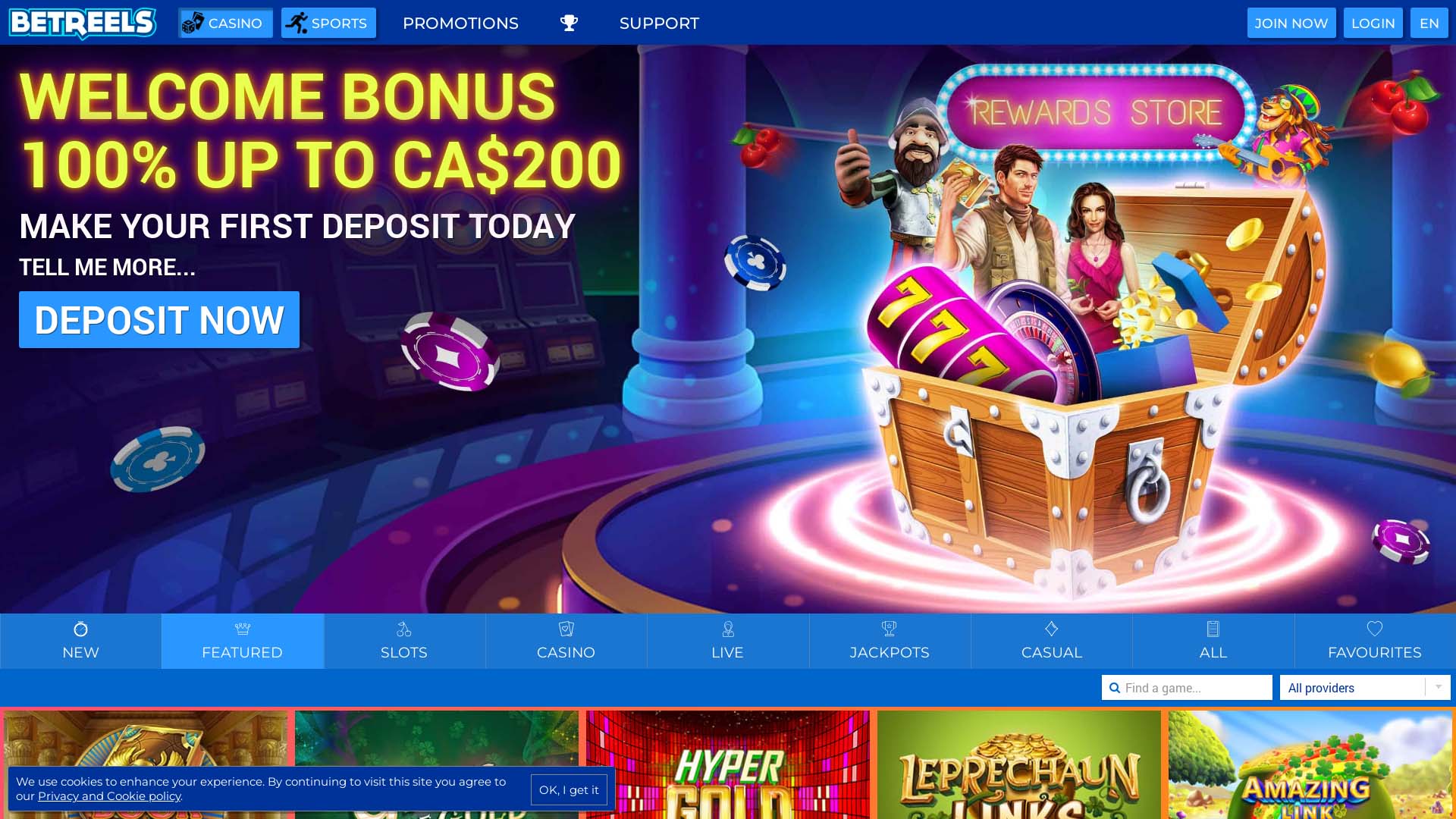 Screenshot of Betreels Casino taken in 2025