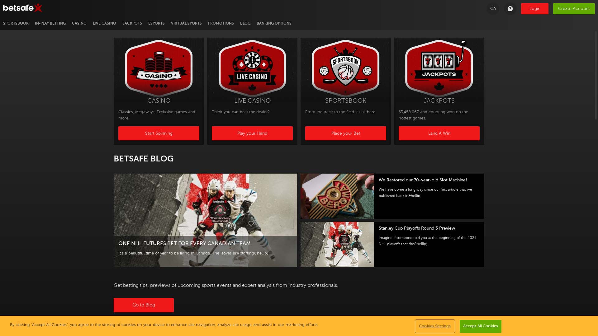 Screenshot of Betsafe Casino taken in 2025