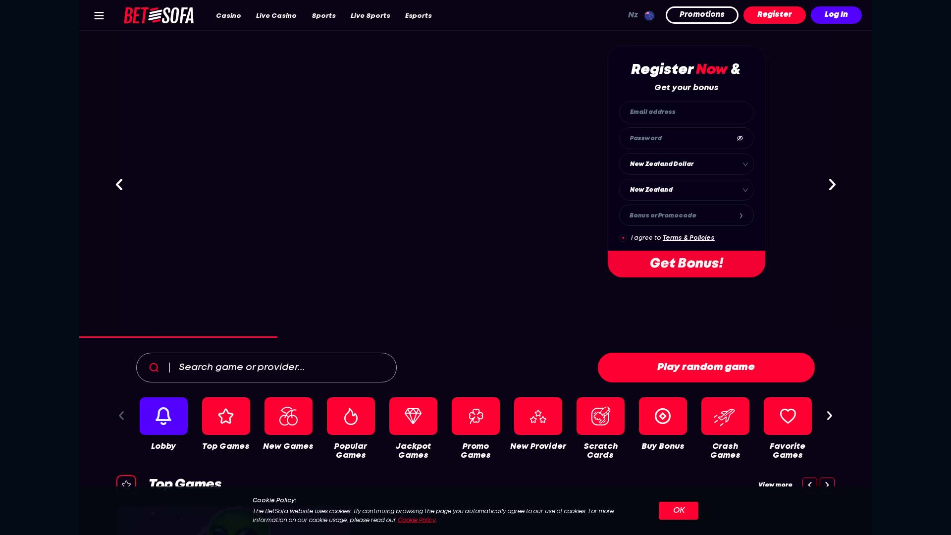 Screenshot of Betsofa Casino taken in 2025