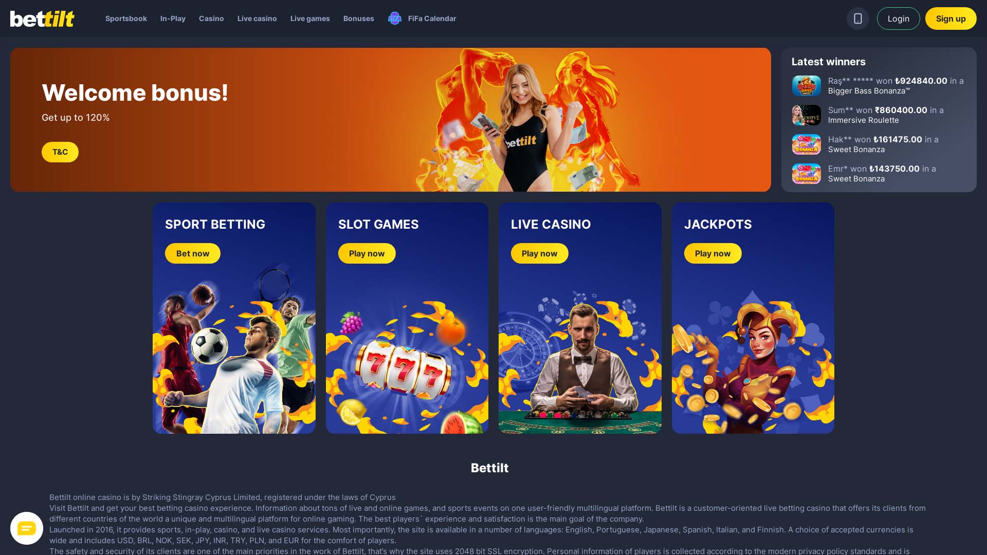 Screenshot of Bettilt Casino taken in 2025