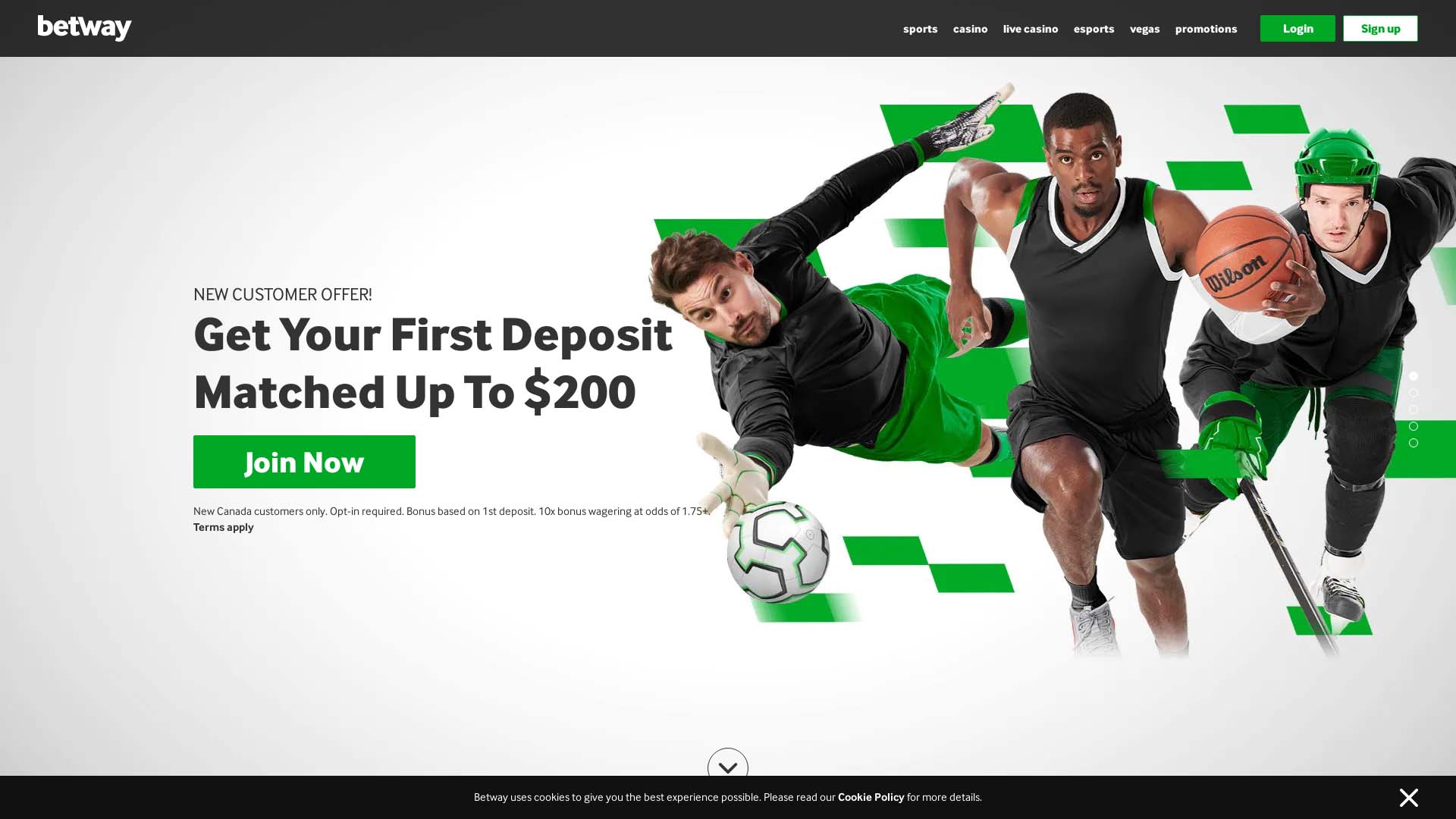 Screenshot of Betway Casino taken in 2025