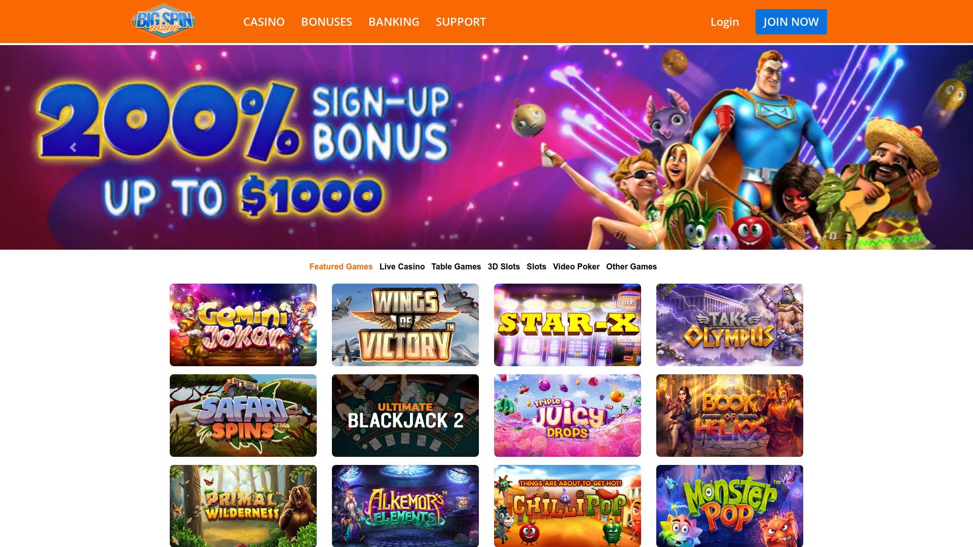 Screenshot of Big Spin Casino taken in 2025