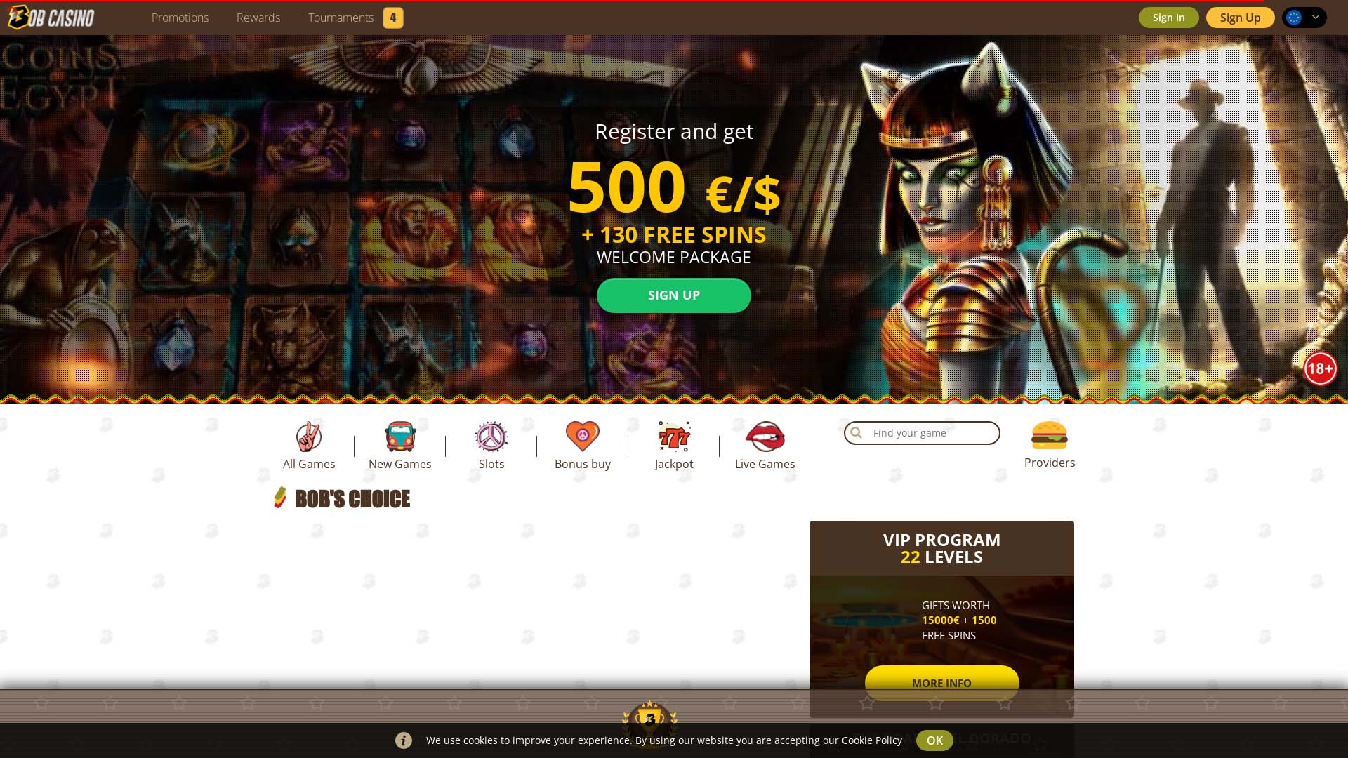 Screenshot of Bob Casino taken in 2025