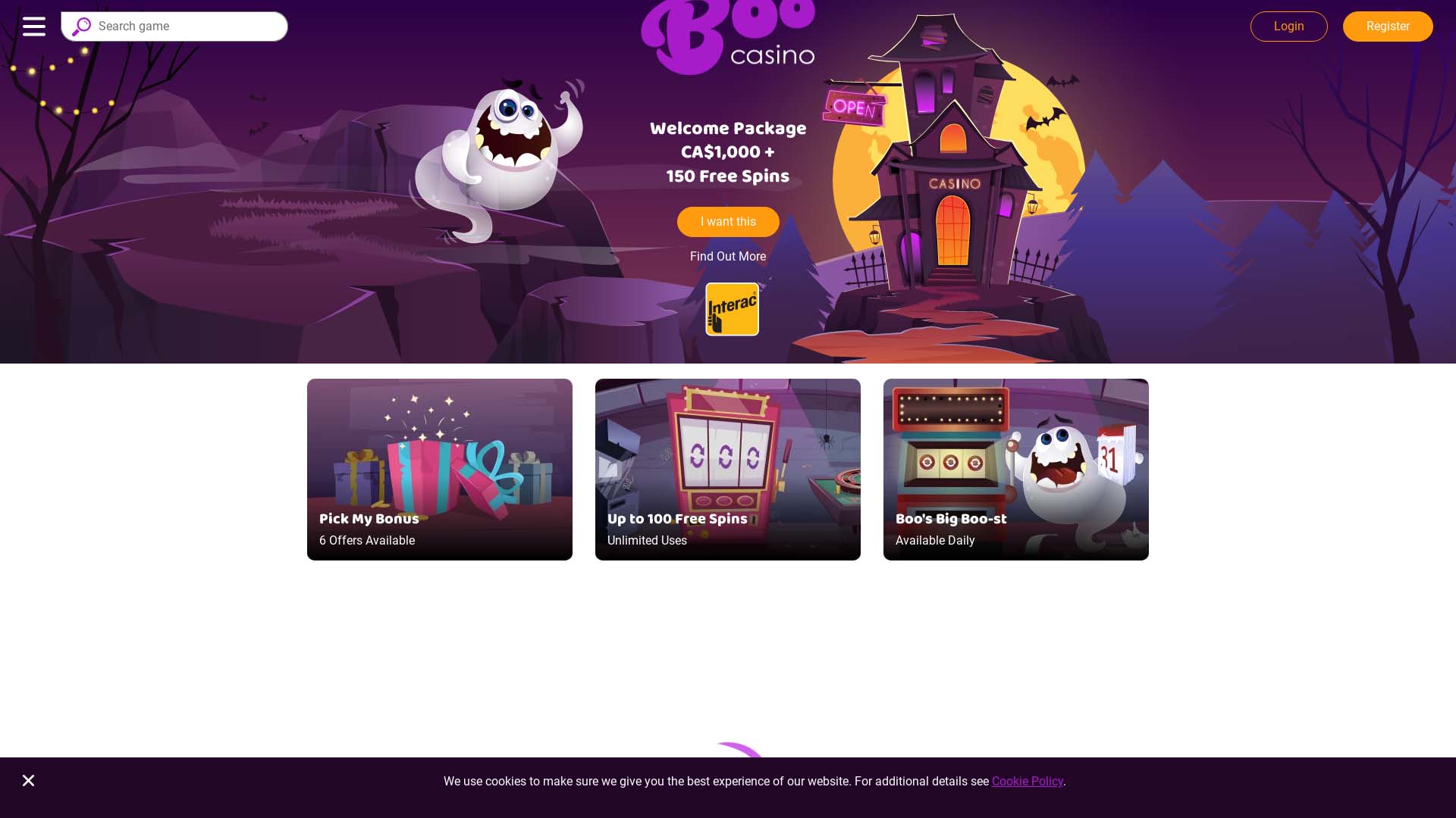 Screenshot of Boo Casino taken in 2025 Screenshot of Boo Casino taken in 2025