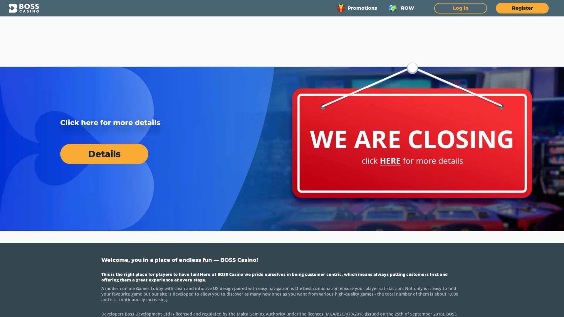 Screenshot of BOSS Casino taken in 2025