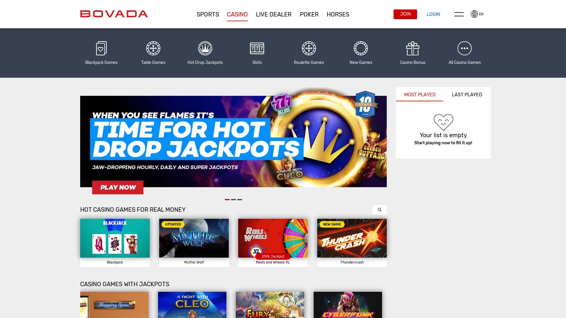 Screenshot of Bovada Casino taken in 2025