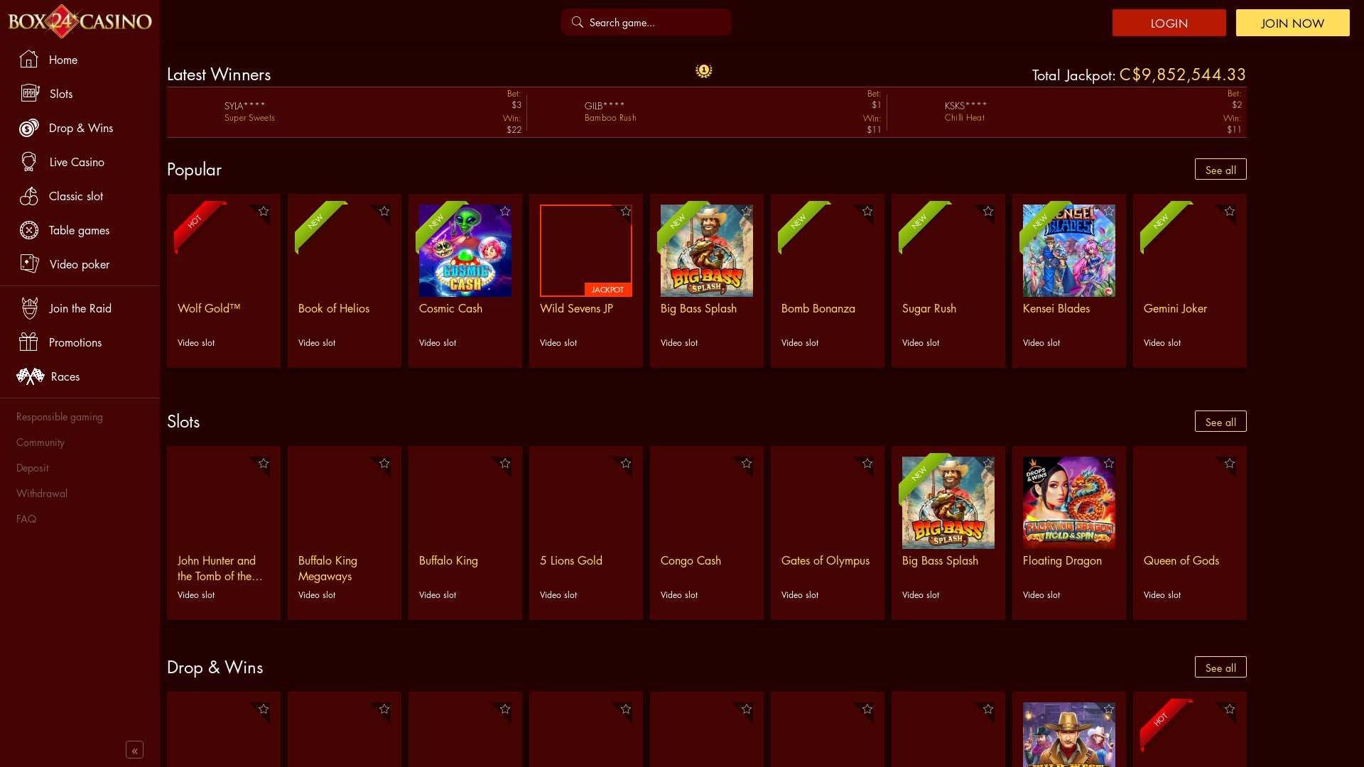 Screenshot of Box24 Casino taken in 2025