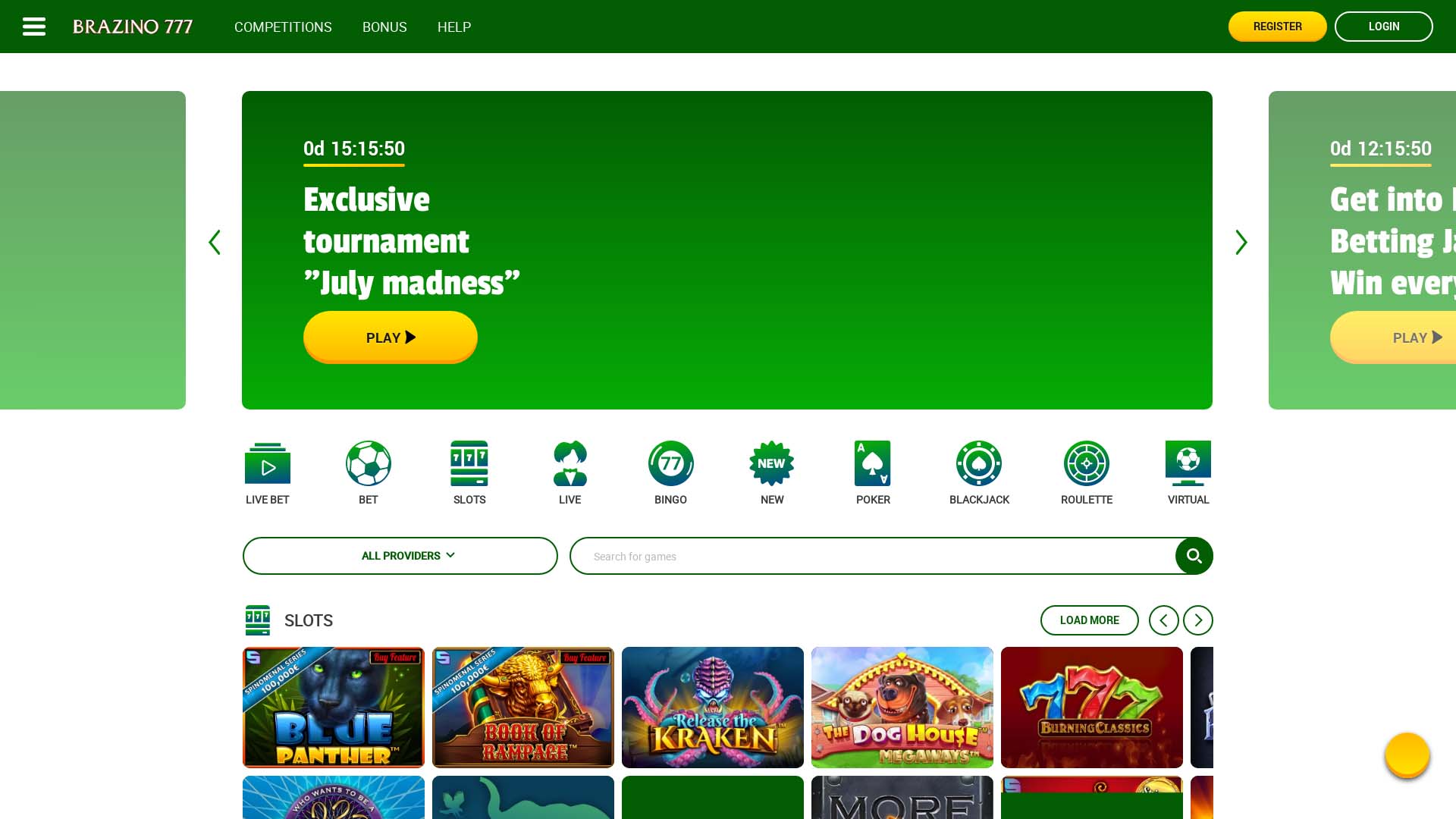 Screenshot of Brazino777 Casino taken in 2025