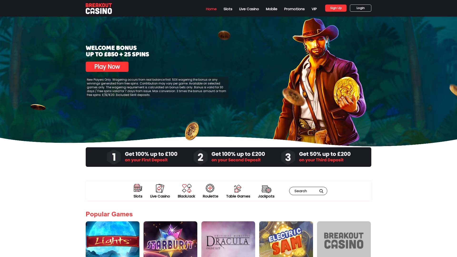 Screenshot of Breakout Casino taken in 2025