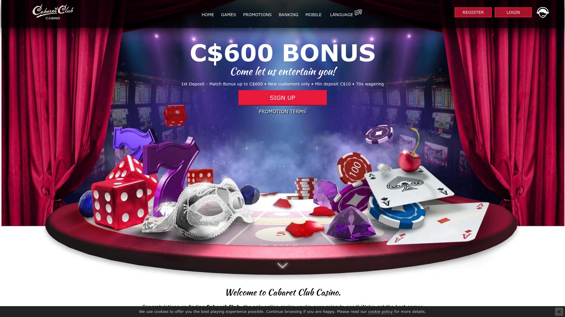 Screenshot of Cabaret Club Casino taken in 2025