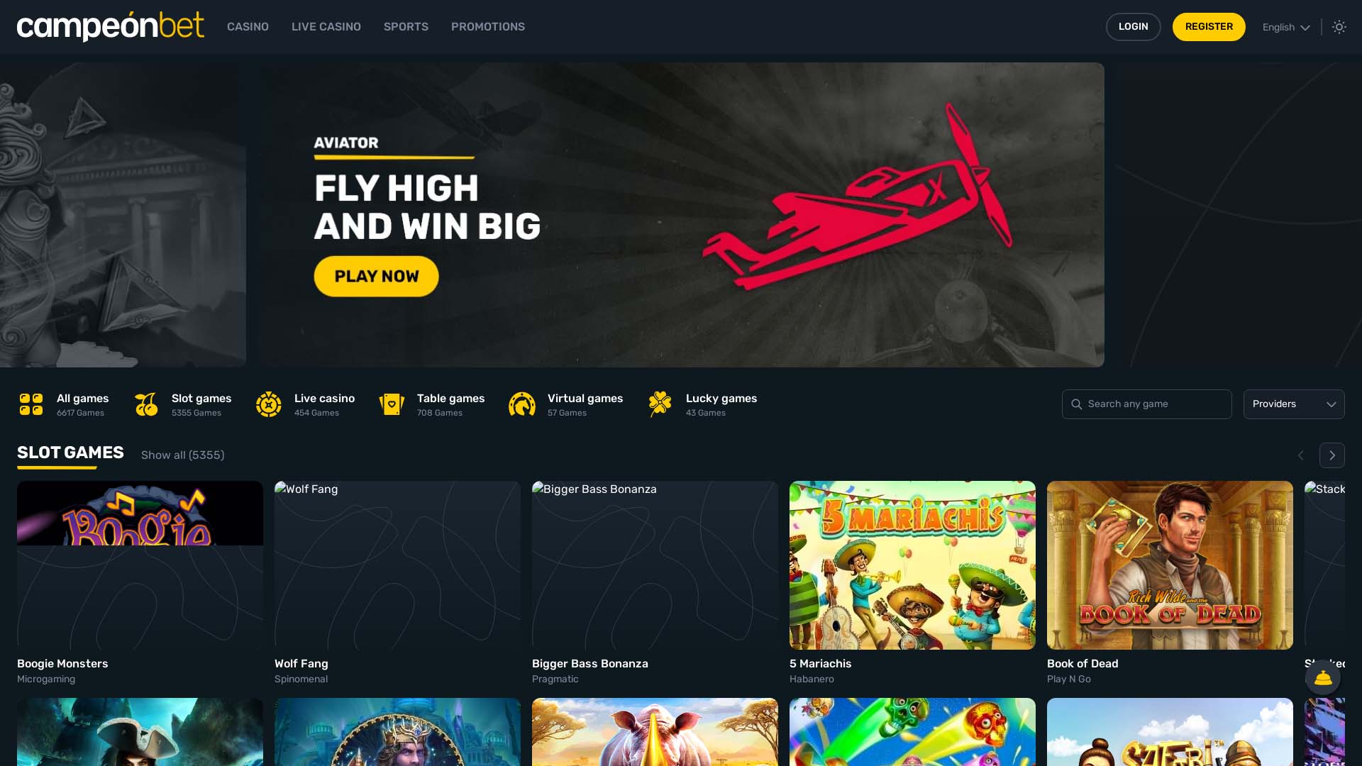 Screenshot of Campeonbet Casino taken in 2025