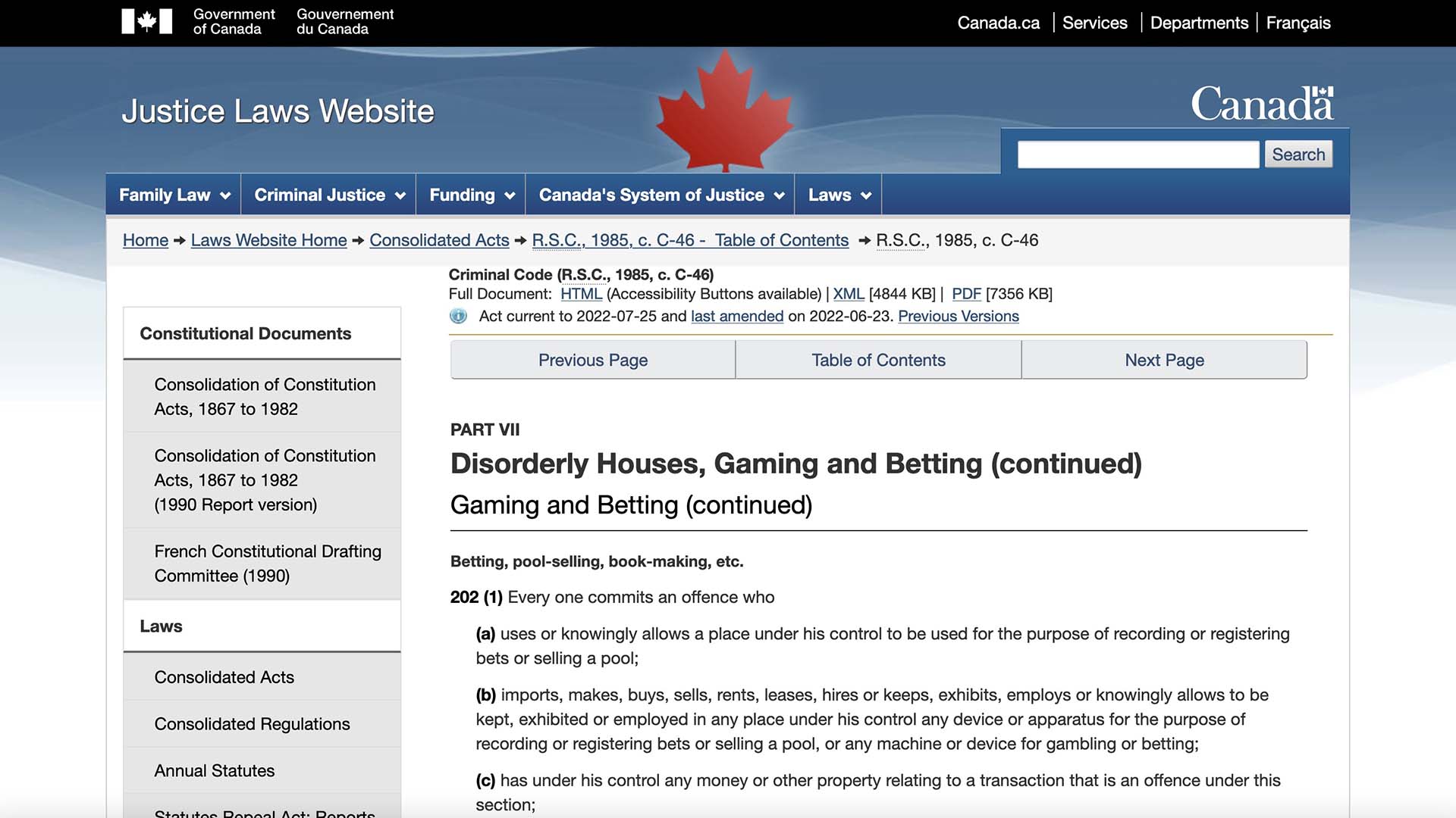 Screenshot of the Justice Laws Website