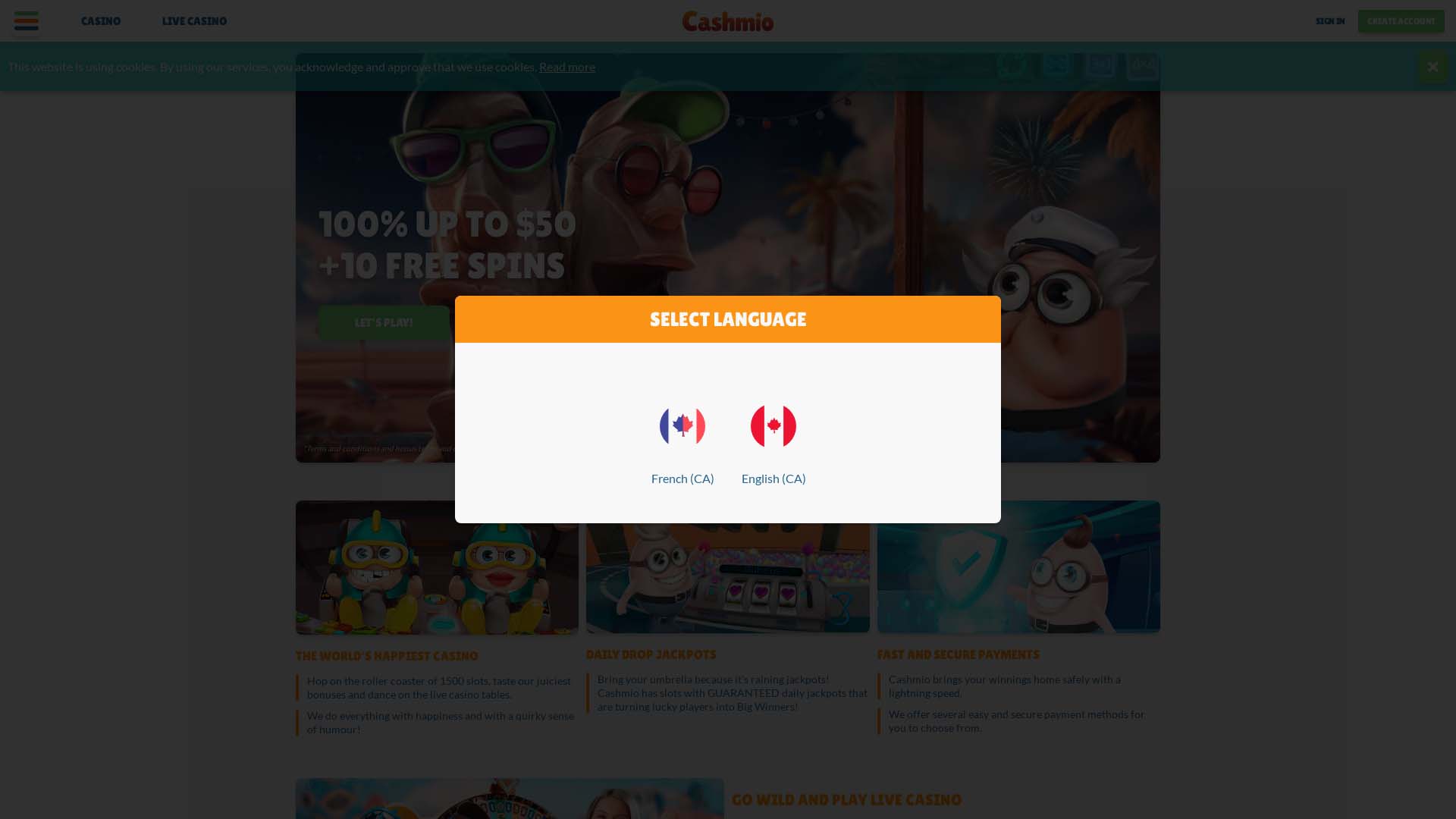 Screenshot of Cashmio Casino taken in 2025