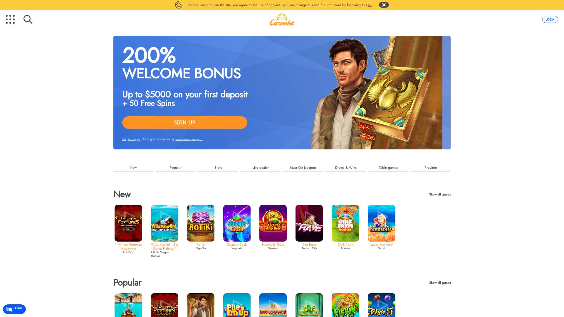 Screenshot of Casimba Casino taken in 2025