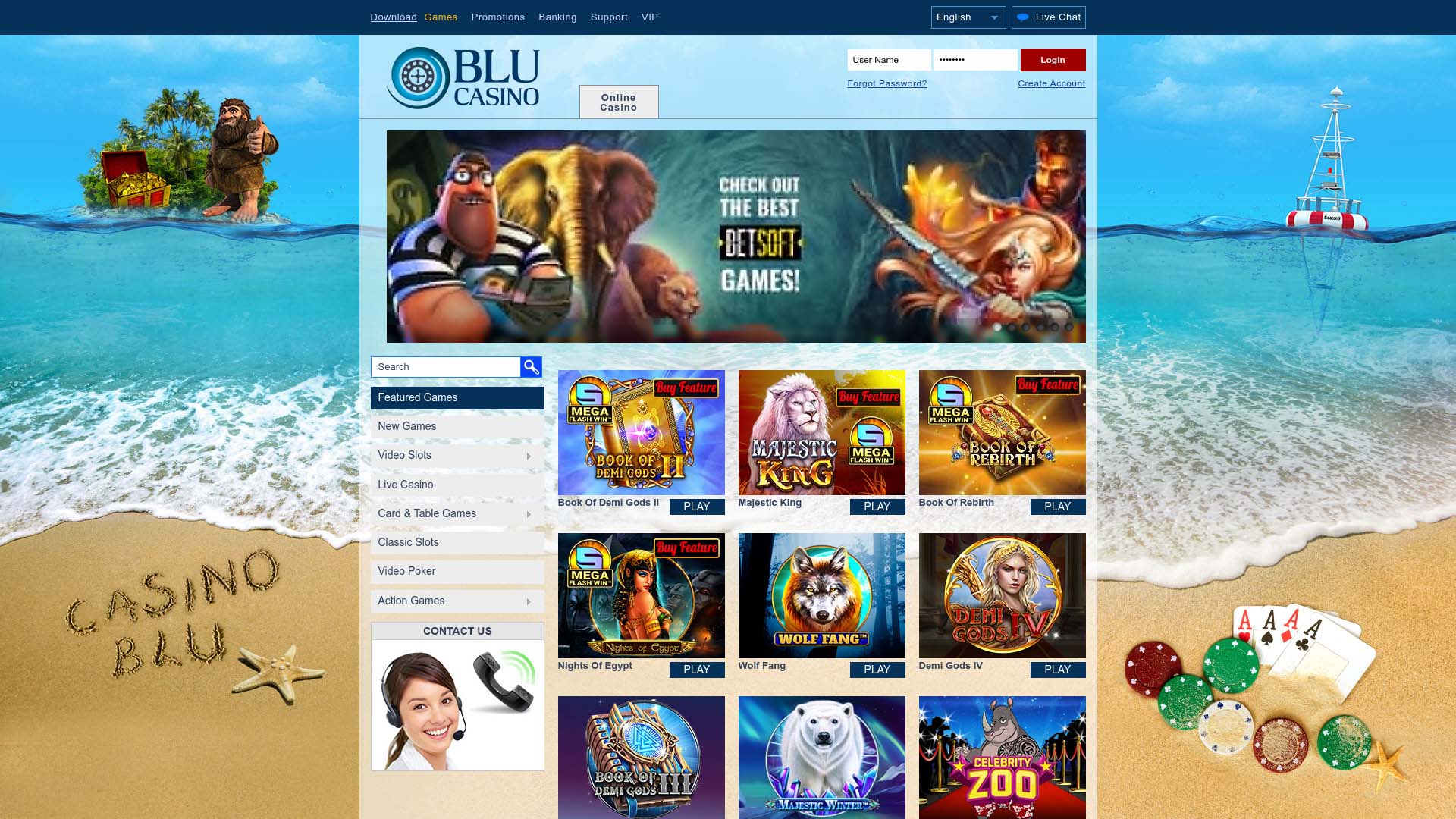 Screenshot of Casino Blu taken in 2025