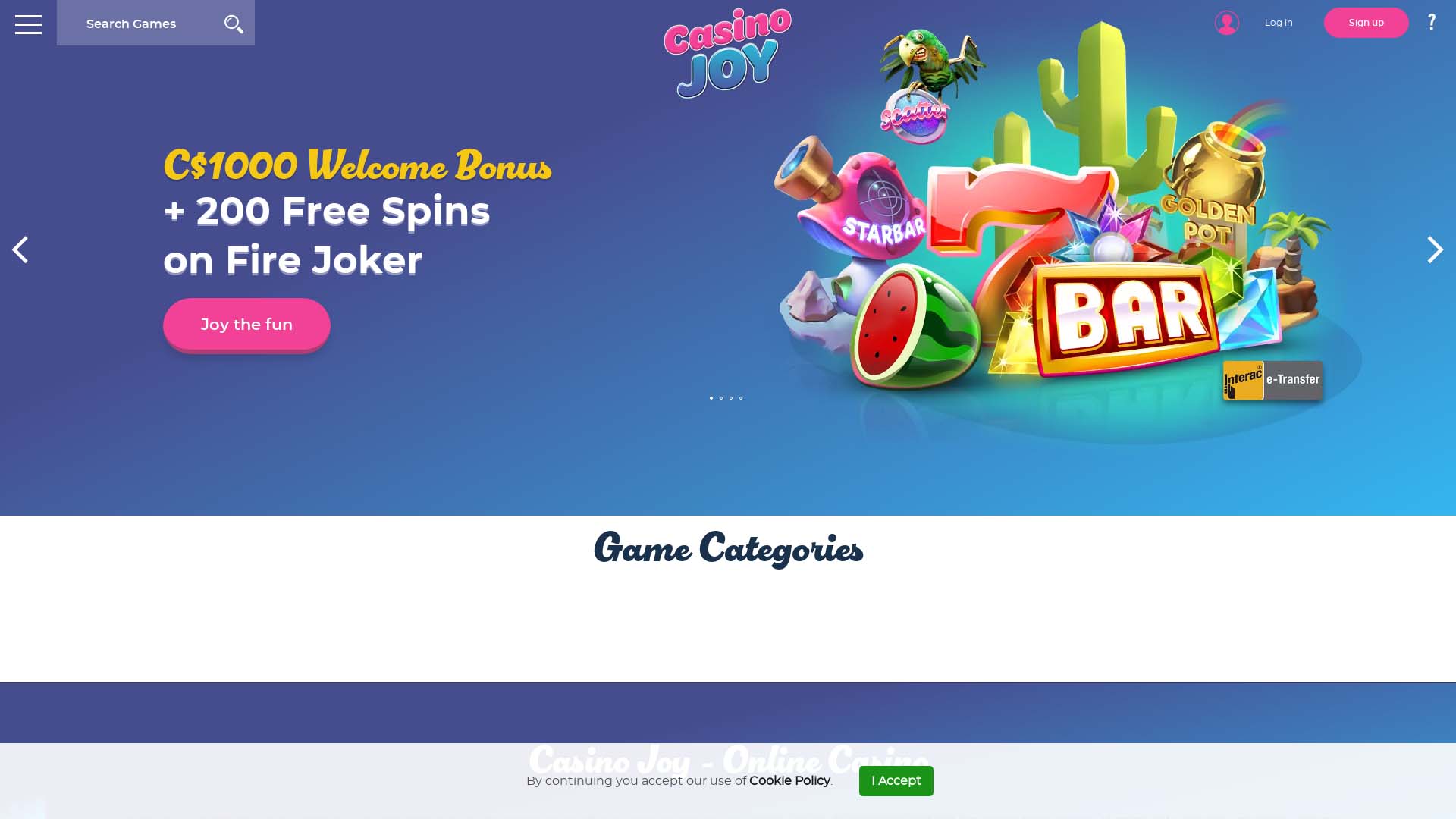 Screenshot of Casino Joy taken in 2025