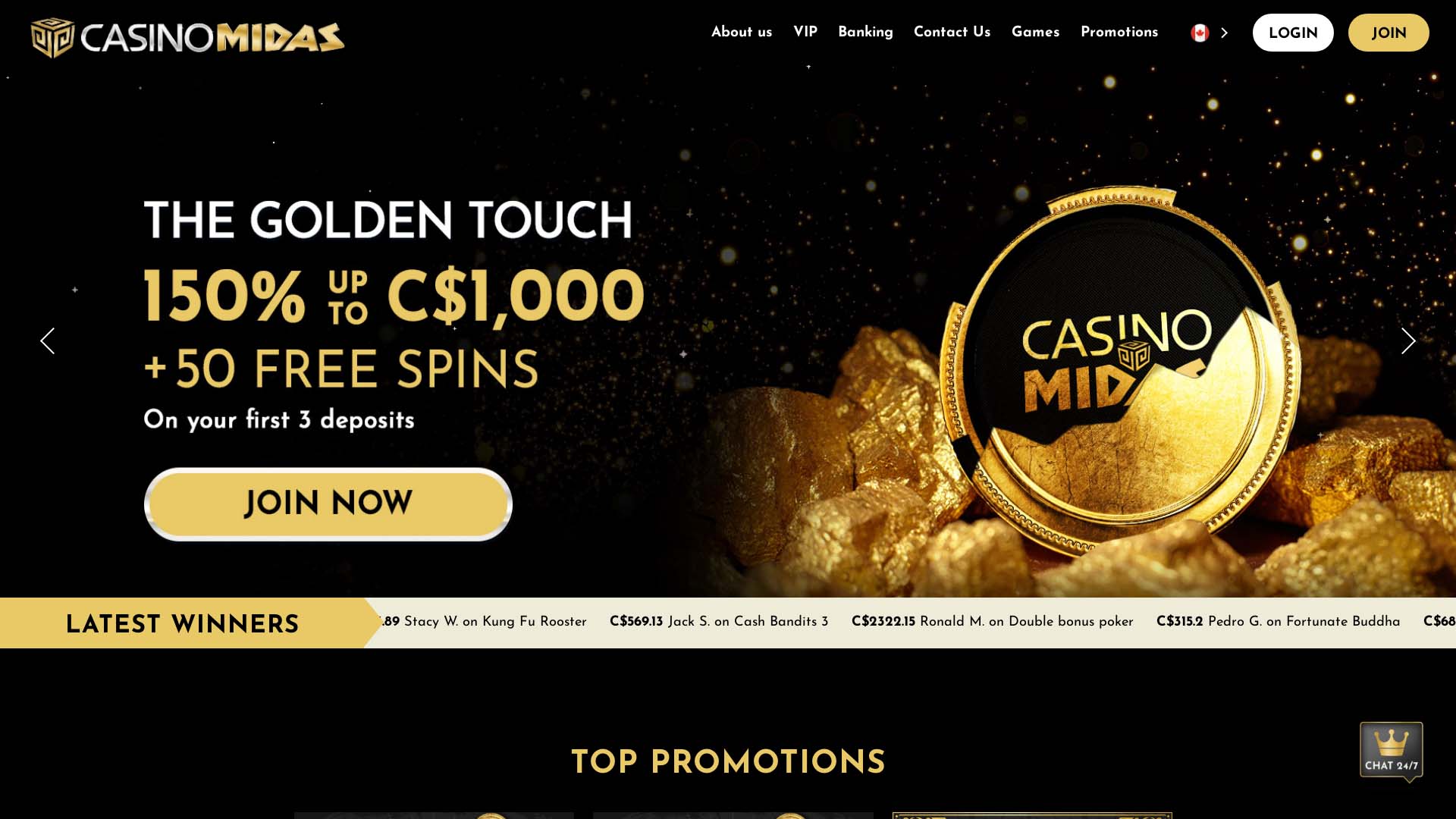 Screenshot of Casino Midas taken in 2025