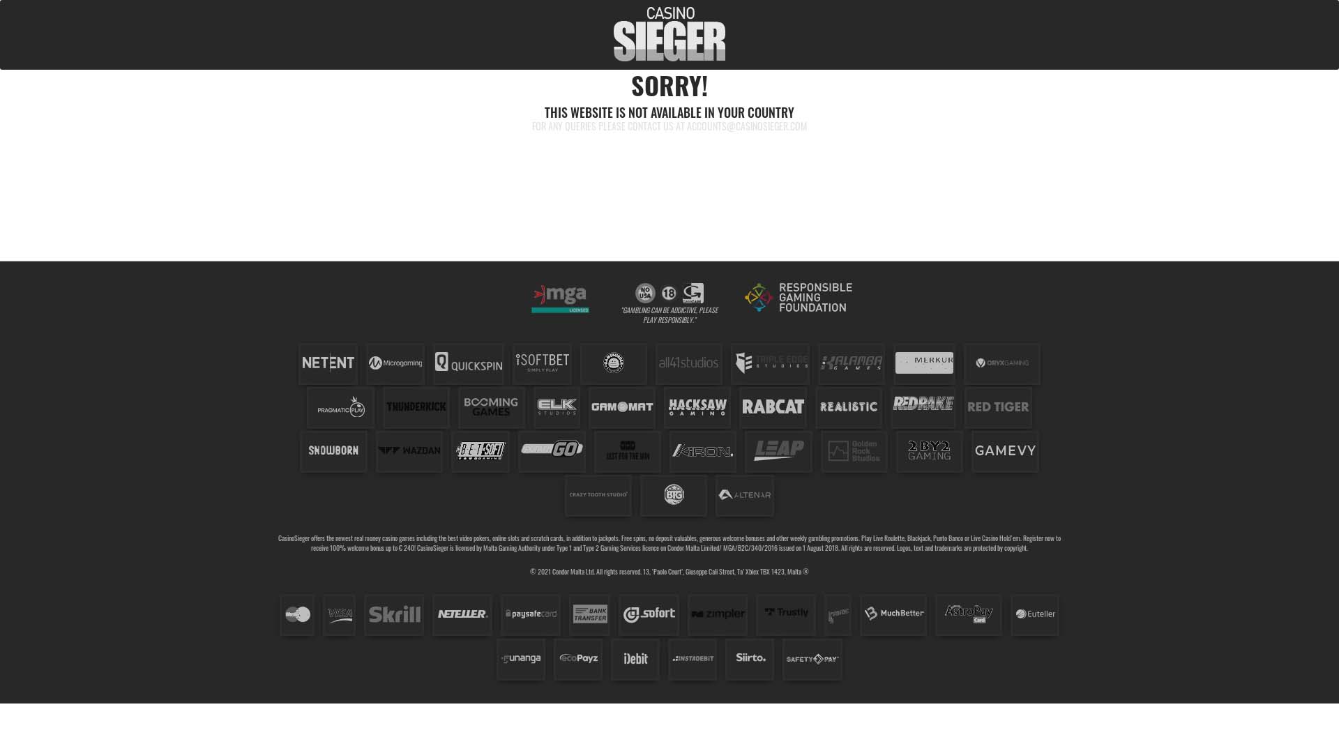 Screenshot of Casino Sieger taken in 2025