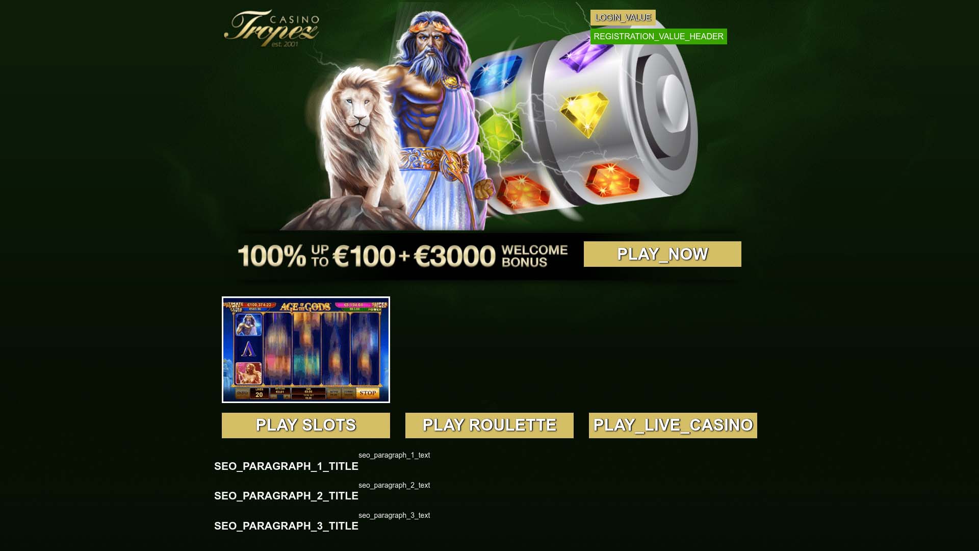 Screenshot of Casino Tropez taken in 2025