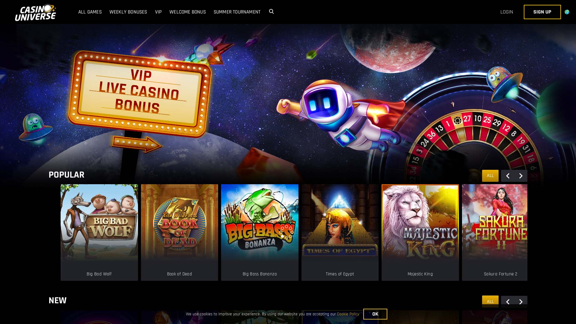 Screenshot of Casino Universe taken in 2025 Screenshot of Casino Universe taken in 2025