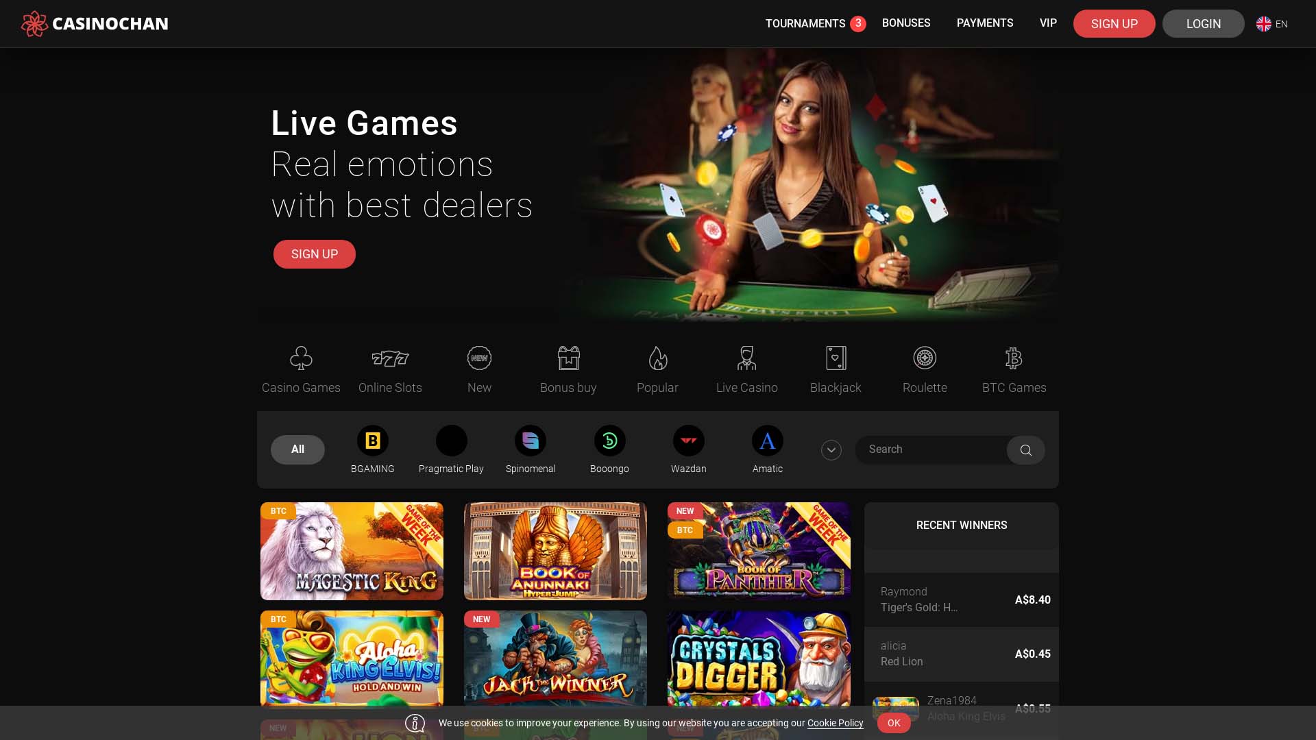 Screenshot of CasinoChan taken in 2025