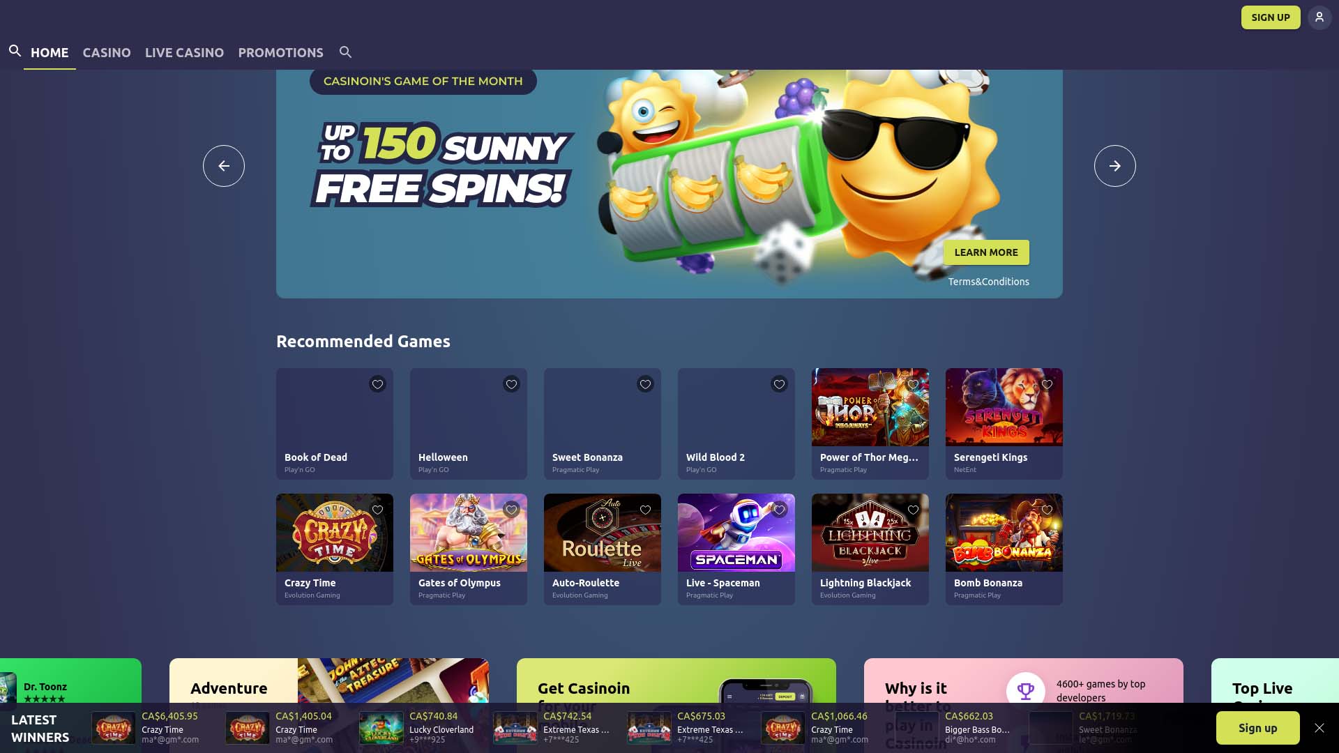 Screenshot of Casinoin taken in 2025 Screenshot of Casinoin taken in 2025