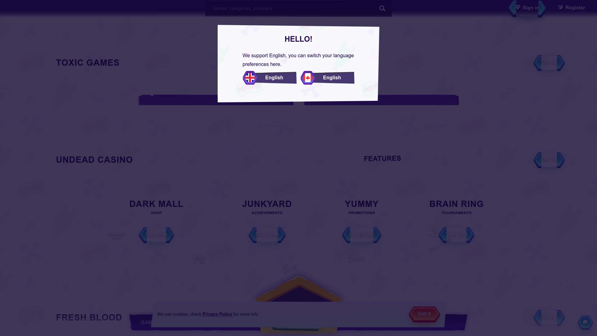 Screenshot of Casombie Casino taken in 2025