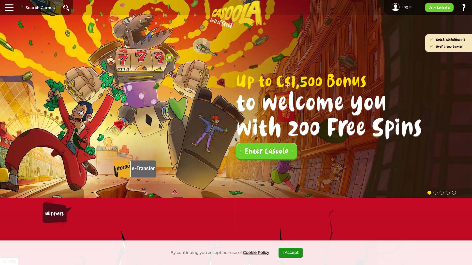 Screenshot of Casoola Casino taken in 2025