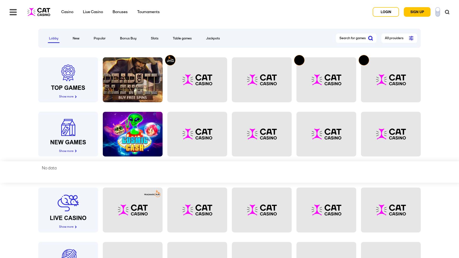 Screenshot of CatCasino taken in 2025 Screenshot of CatCasino taken in 2025