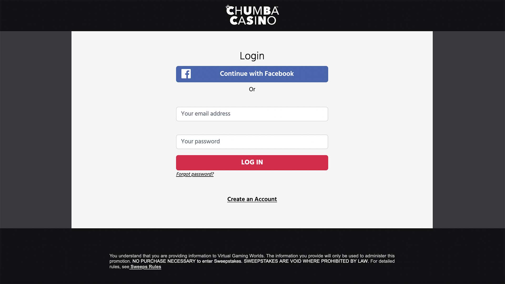Login form at Chumba Casino Login form at Chumba Casino