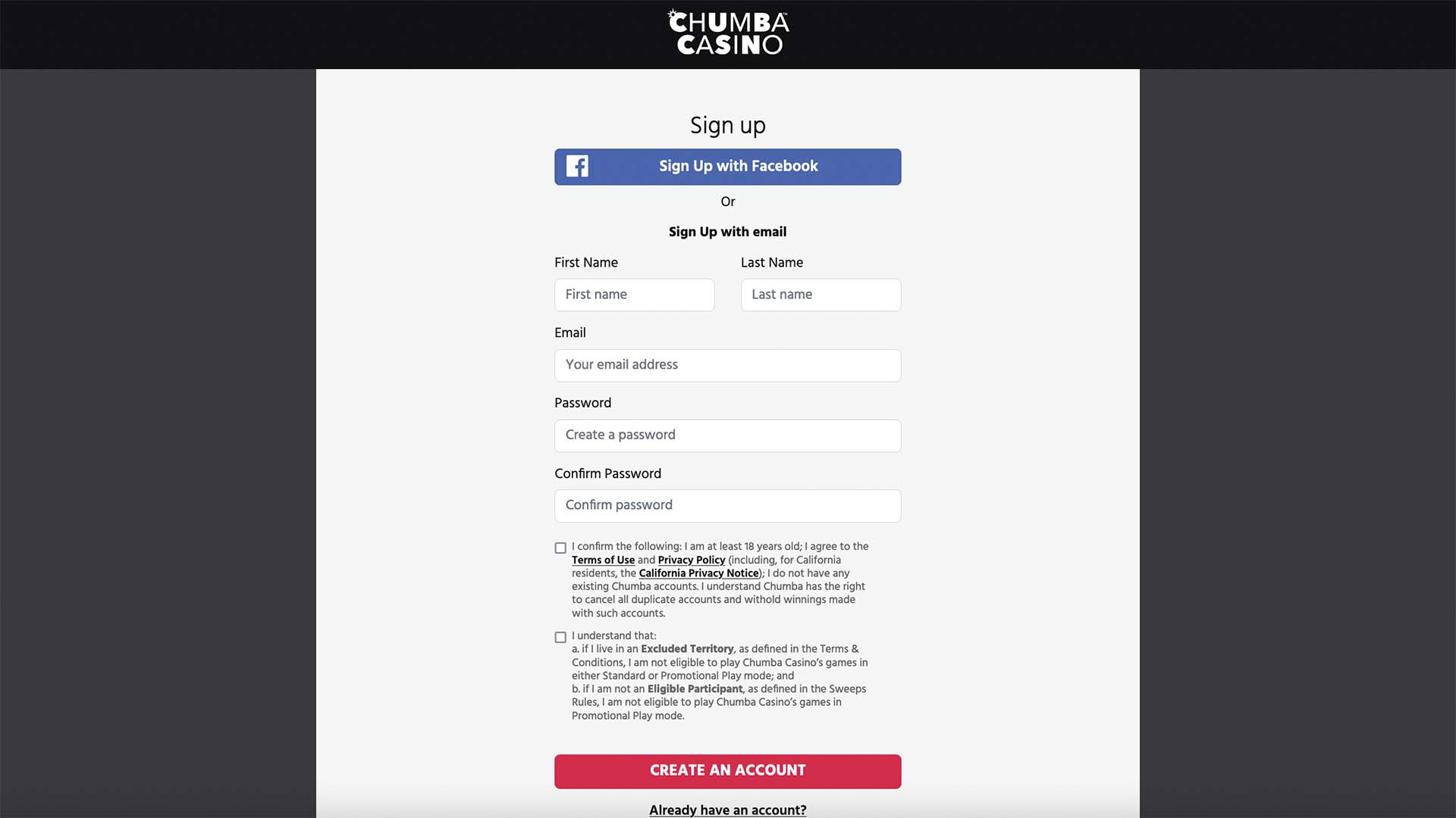 Registering at Chumba Casino Registering at Chumba Casino