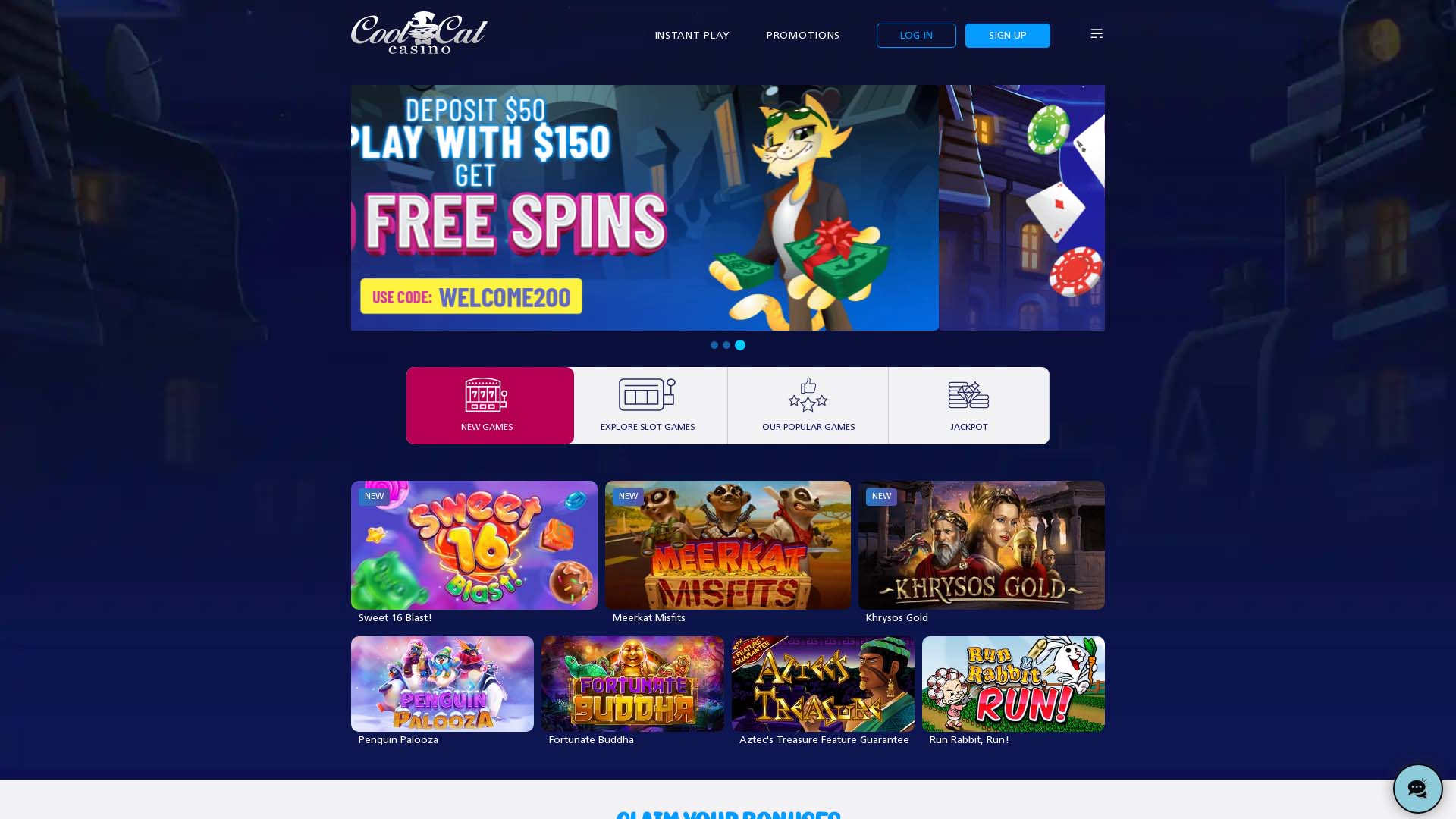 Screenshot of Cool Cat Casino taken in 2025