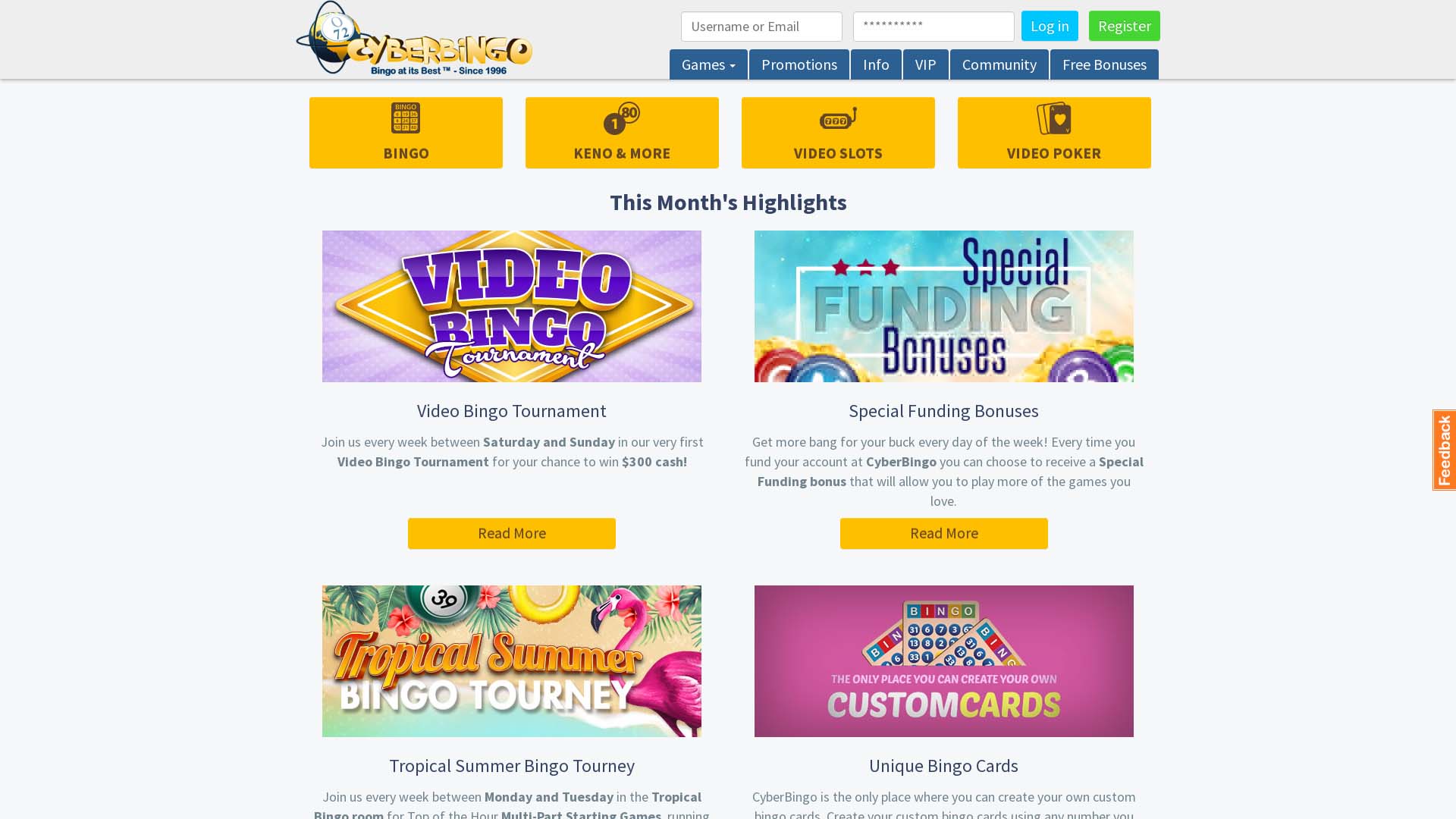 Screenshot of CyberBingo taken in 2025