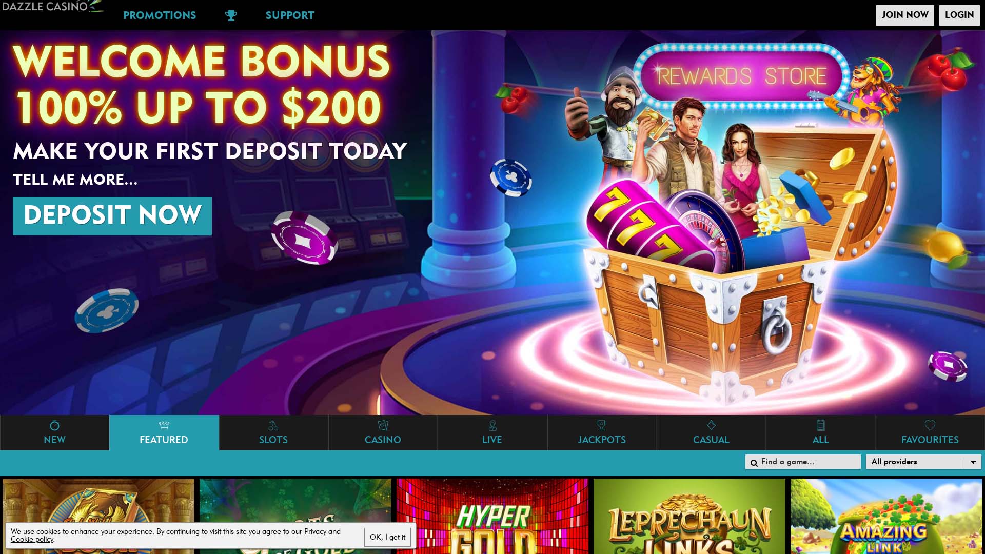 Screenshot of Dazzle Casino taken in 2025