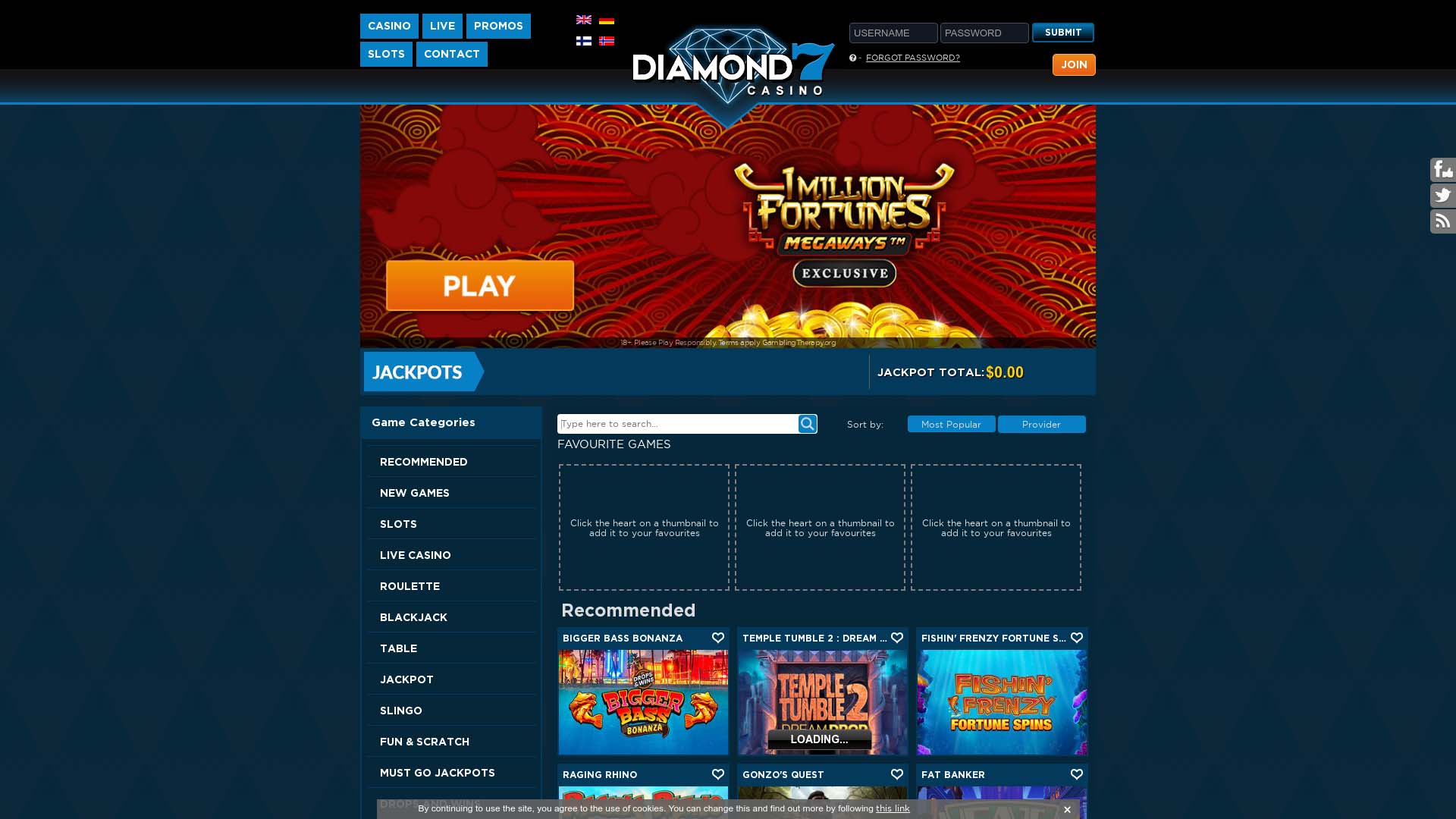 Screenshot of Diamond 7 Casino taken in 2025