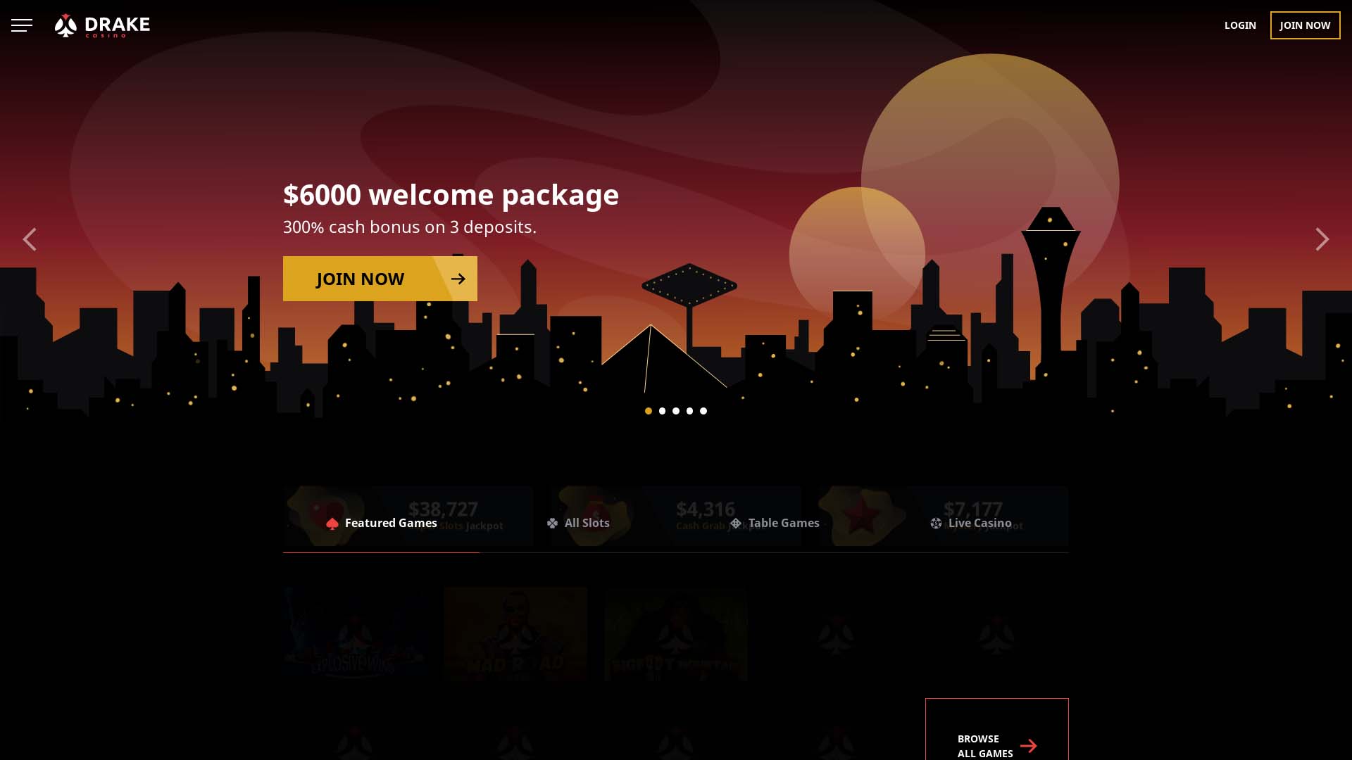 Screenshot of Drake Casino taken in 2025